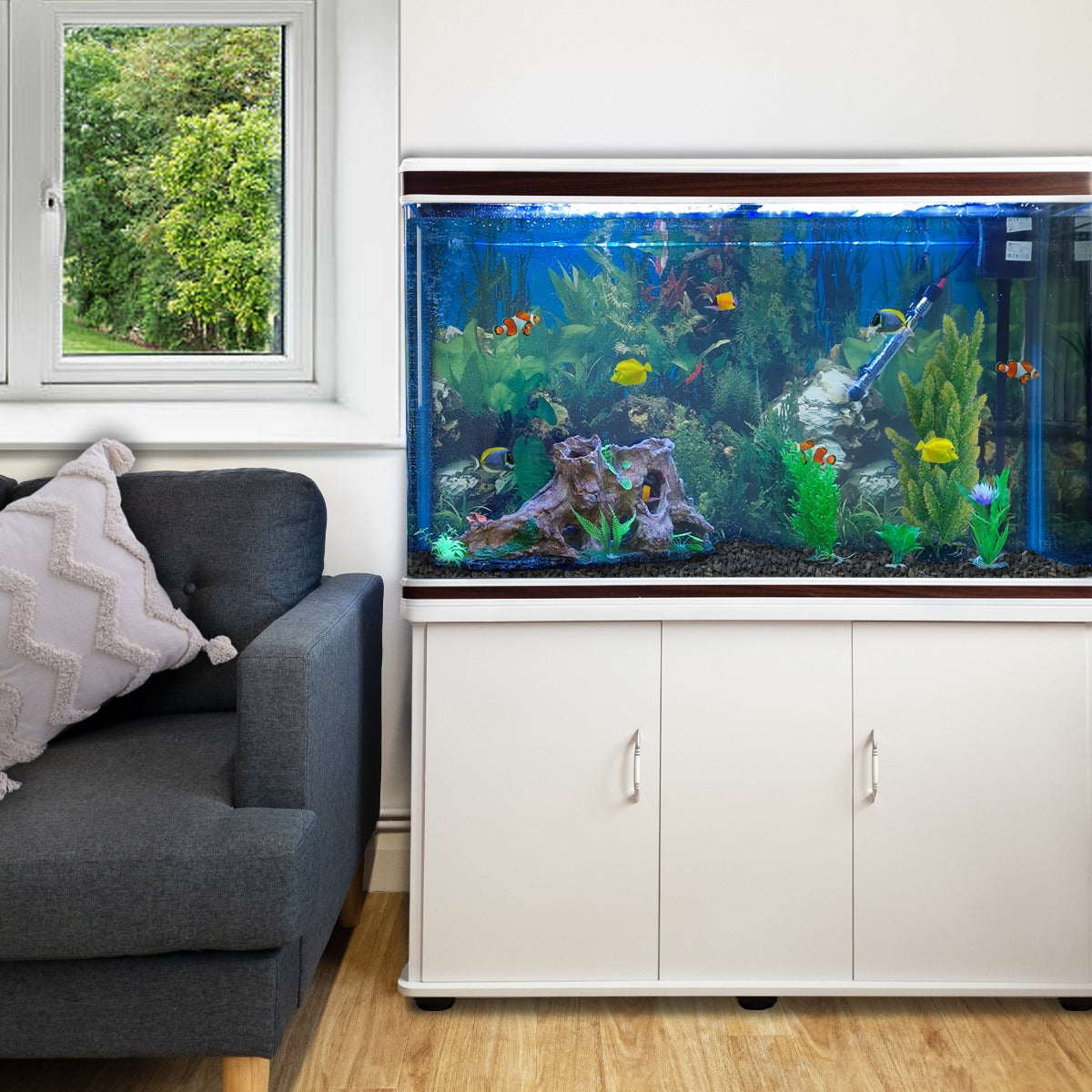 Q-Rax Acquario 300 Litri Bianco con Mobile e Ghiaia Nera