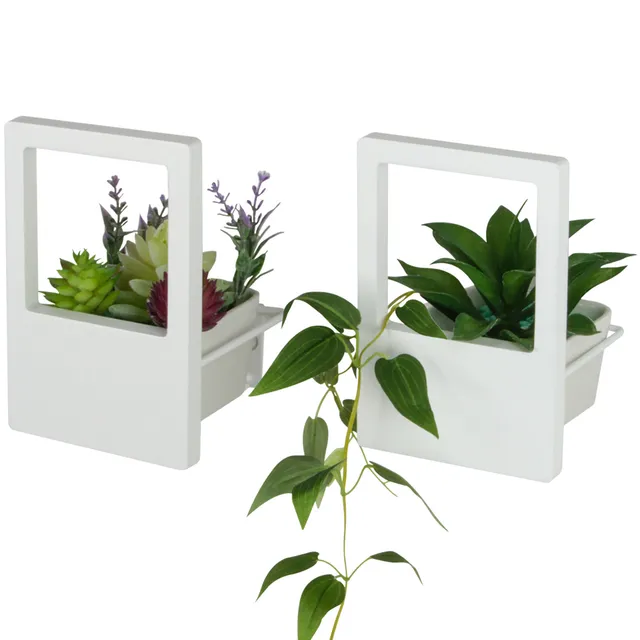 Jackcube Design Plant fioriere parete set 2 ceramica bianca legno