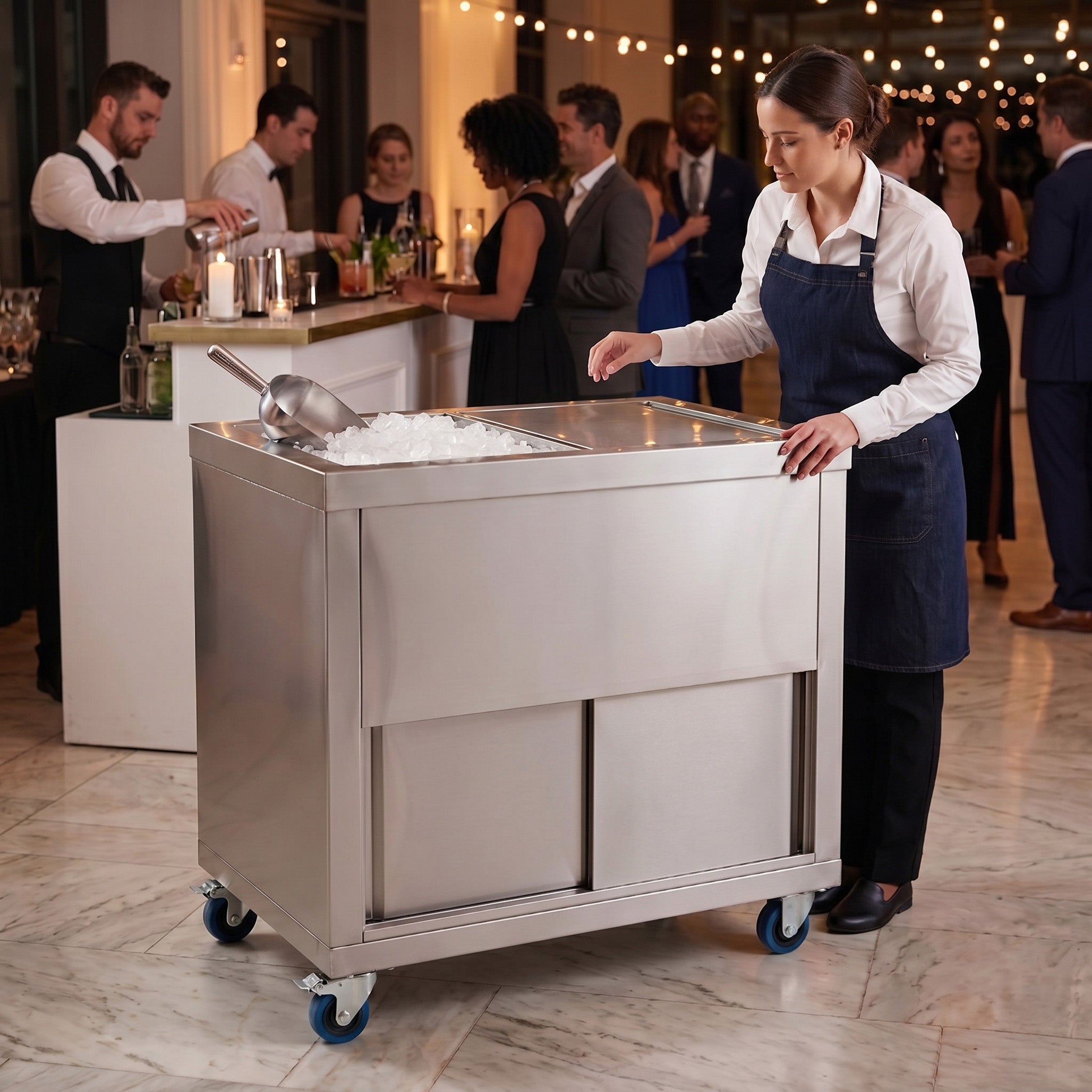 Q-Rax Carrello Portaghiaccio 100cm 109L Inox con Ruote