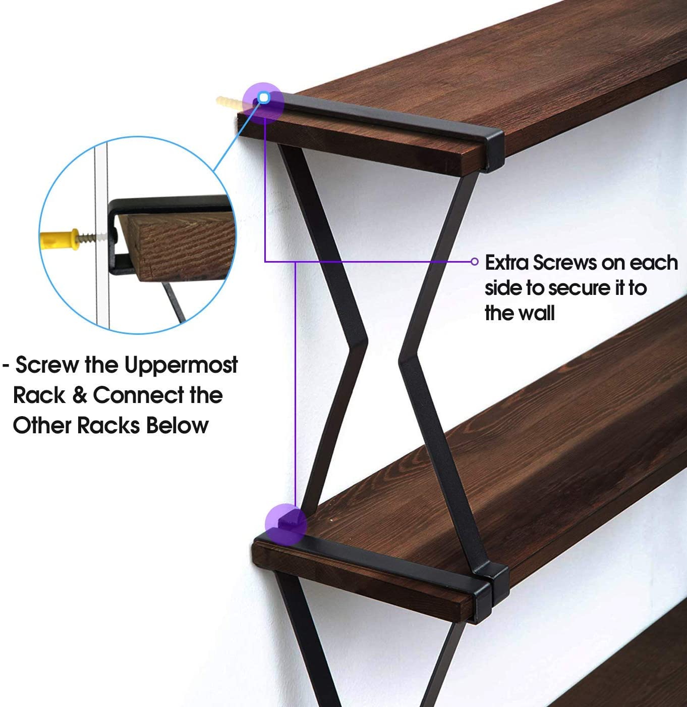 Jackcube Design Living Room Mensole Parete Legno 3 Ripiani