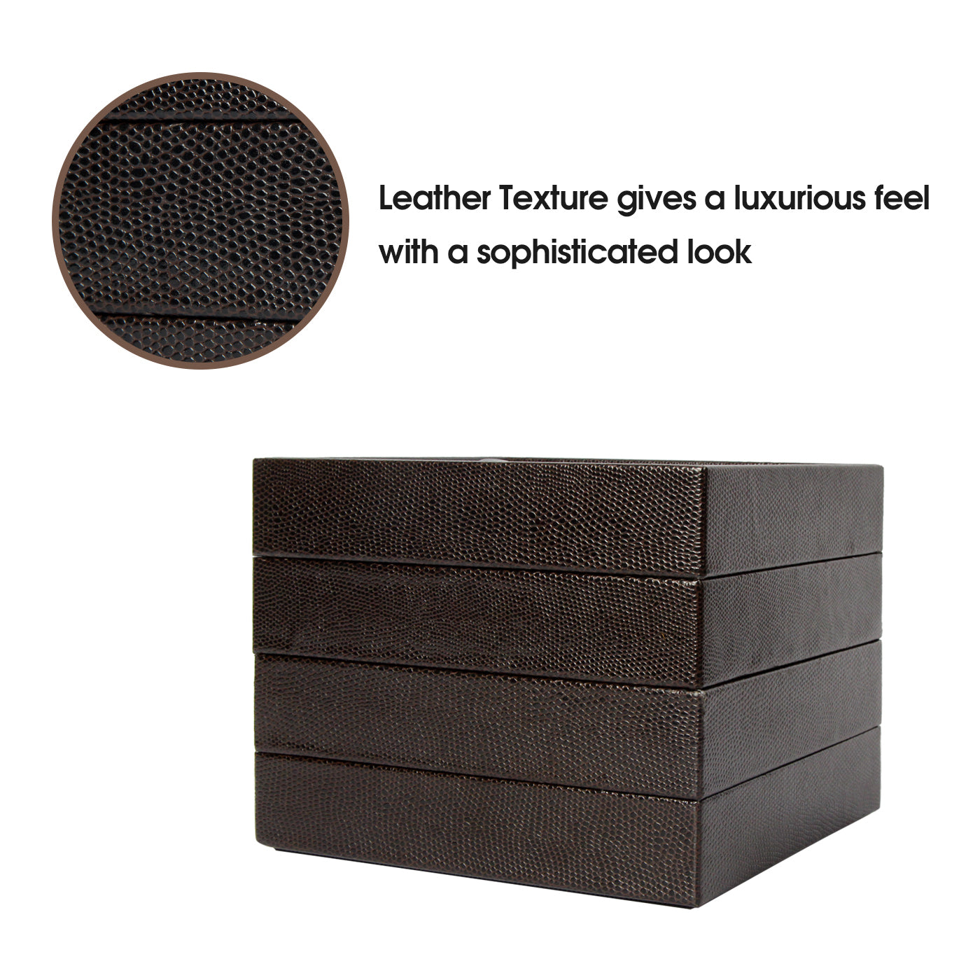 Jackcube Design Set 4 Vassoi Gioielli Pelle Marrone Impilabili