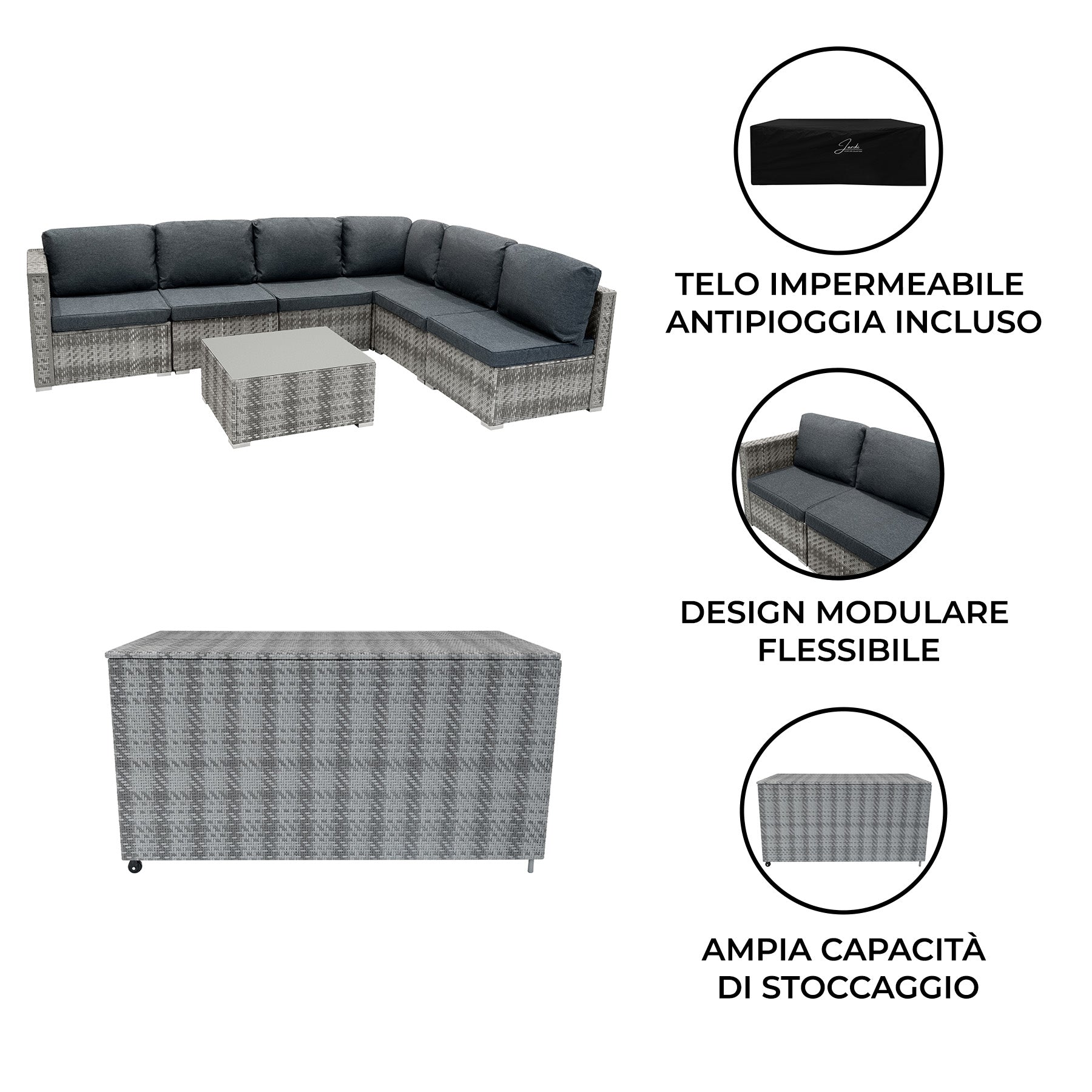 Q-Rax Mobili da Esterno Set Divani Rattan 7 Pezzi Grigio 996L 5 posti