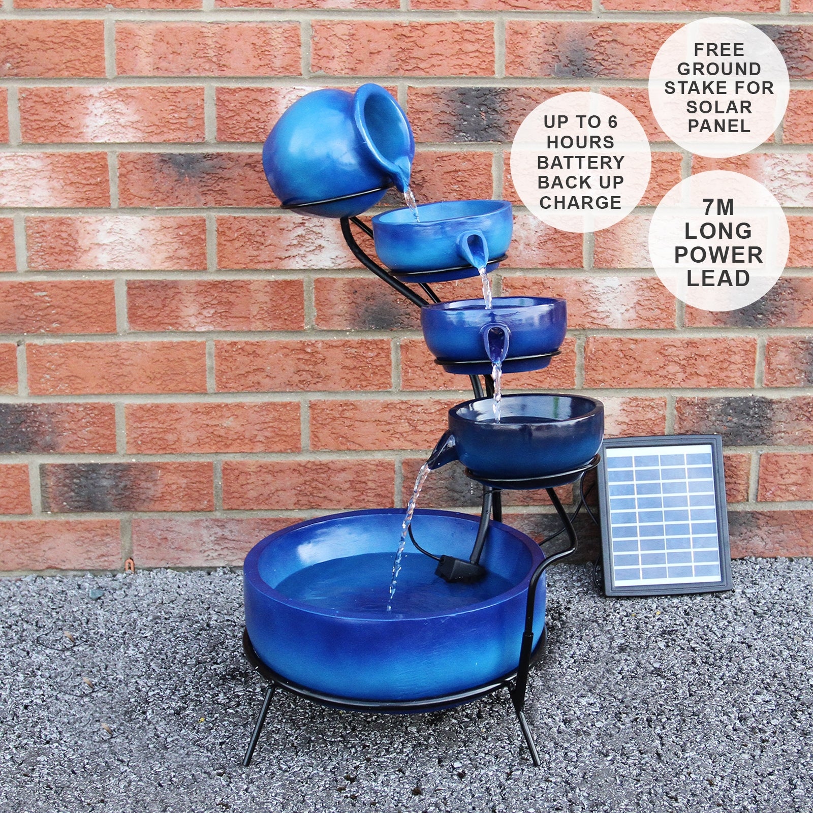 Q-Rax Accessori Casa Fontana Solare a Cascata Blu 56cm