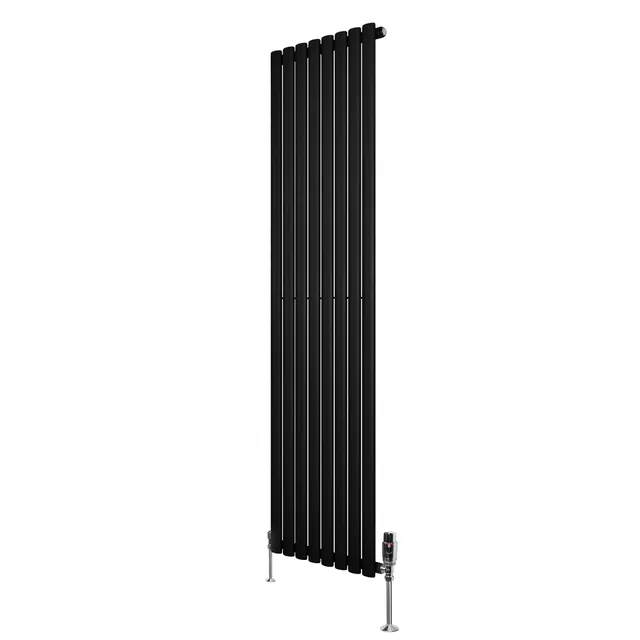 Q-Rax Radiatore Verticale 1800x480 Nero Colonna Valvole Acciaio