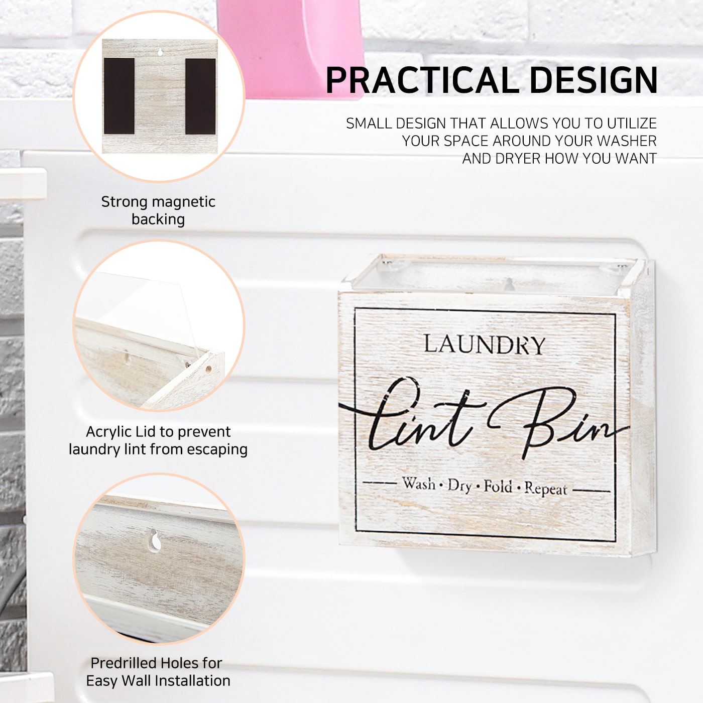 Jackcube Design Laundry Room Portapelucchi magnetico legno bianco