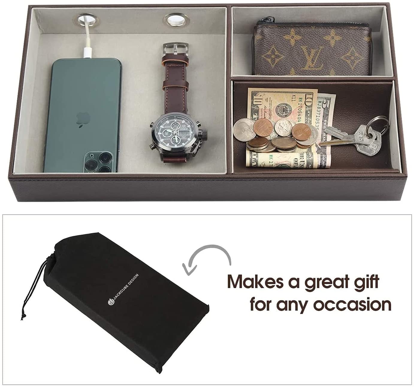 JackCube Design Dressroom Svuotatasche Pelle Marrone 3 Scomparti
