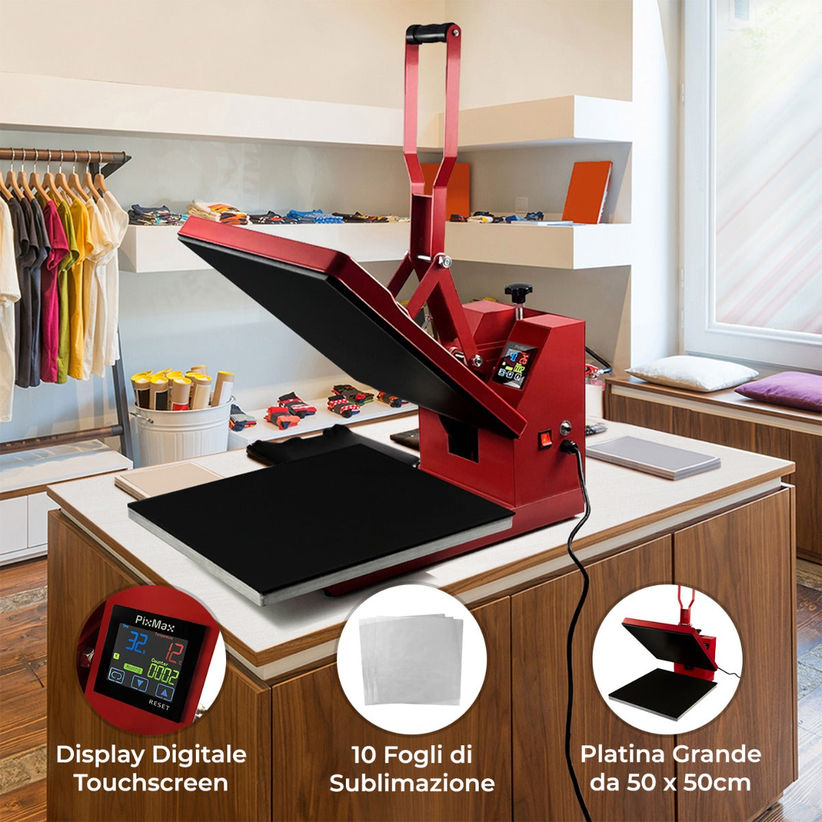PixMax Termopressa 50x50 cm sublimazione e vinile touchscreen