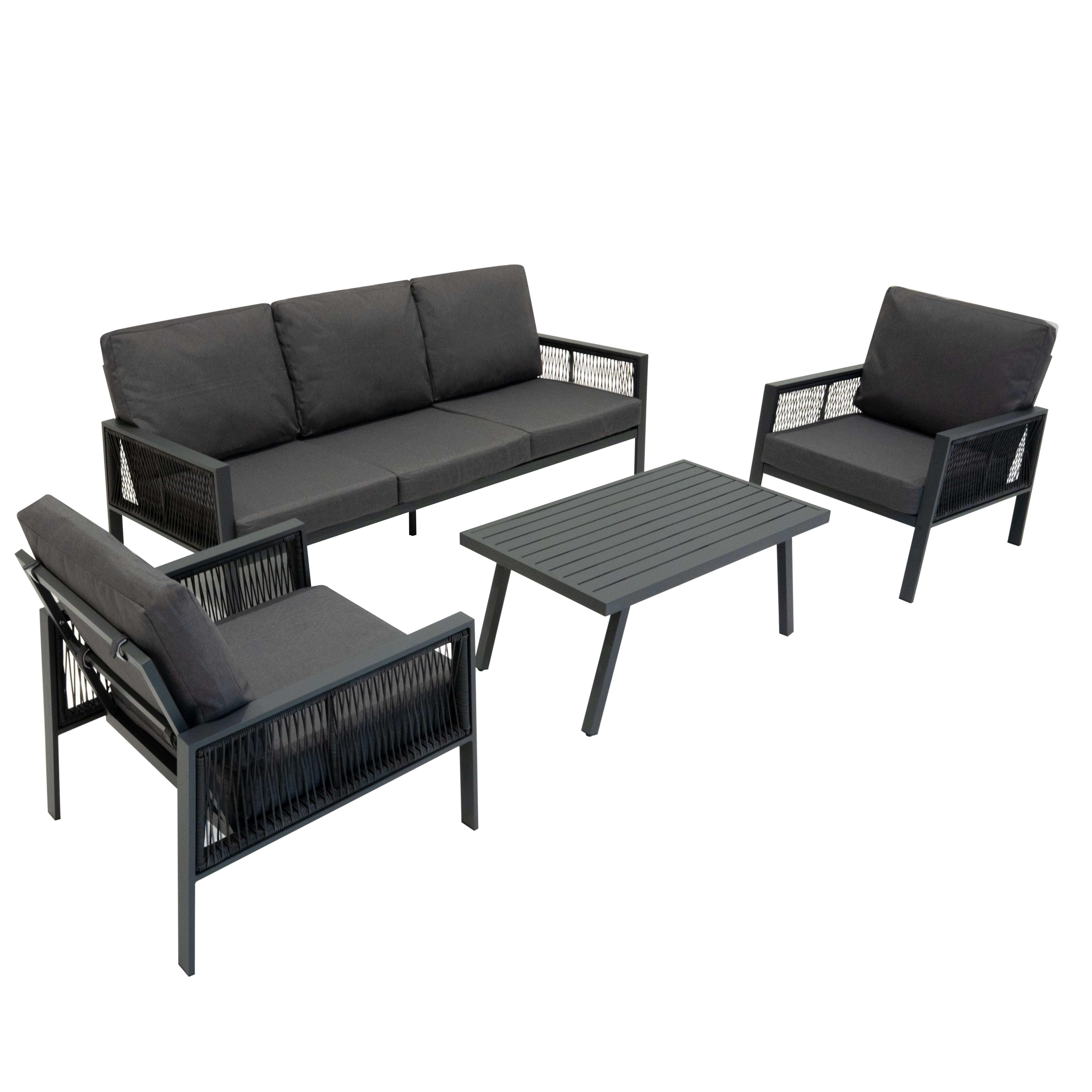 Q-Rax Set divano giardino alluminio antracite 4 pezzi cuscini