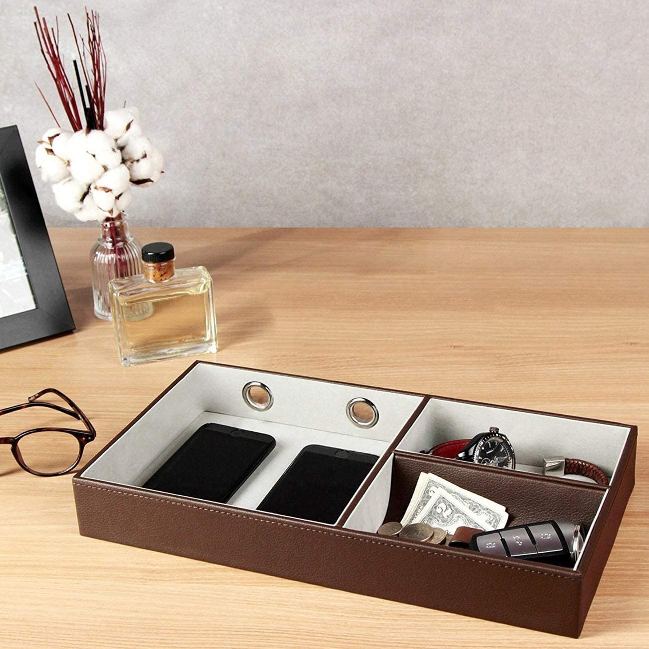 JackCube Design Dressroom Svuotatasche Pelle Marrone 3 Scomparti