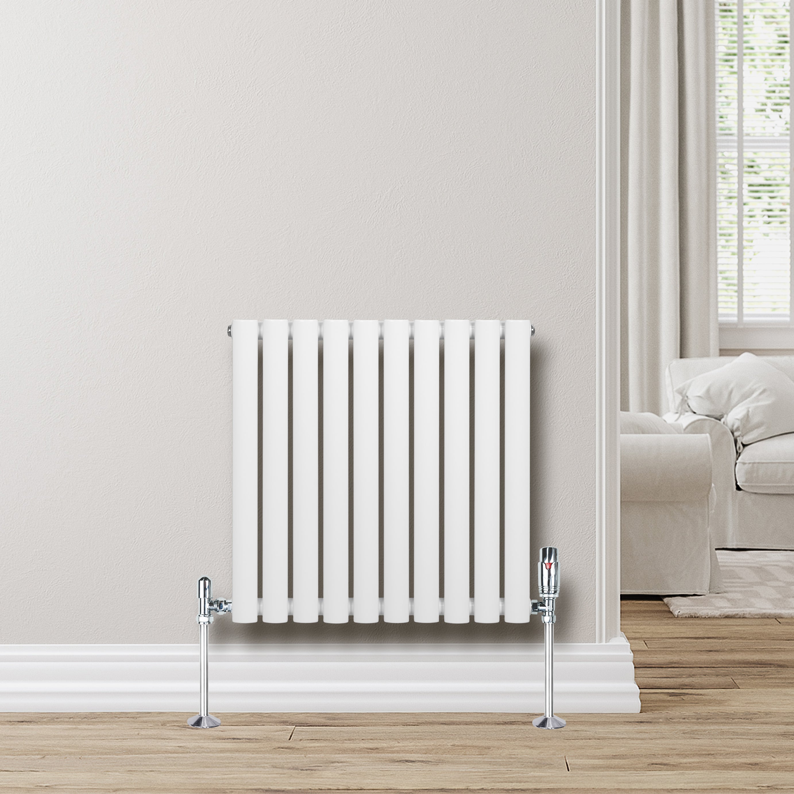 Q-Rax Radiatore Ovale 600x600 Bianco con Valvole