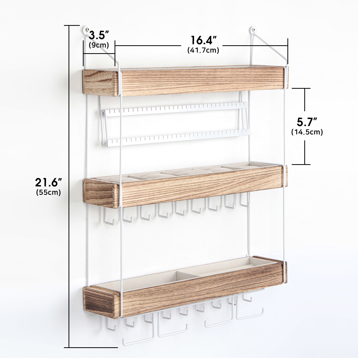 Jackcube Design Portagioie da Parete 3 Ripiani Legno Bianco