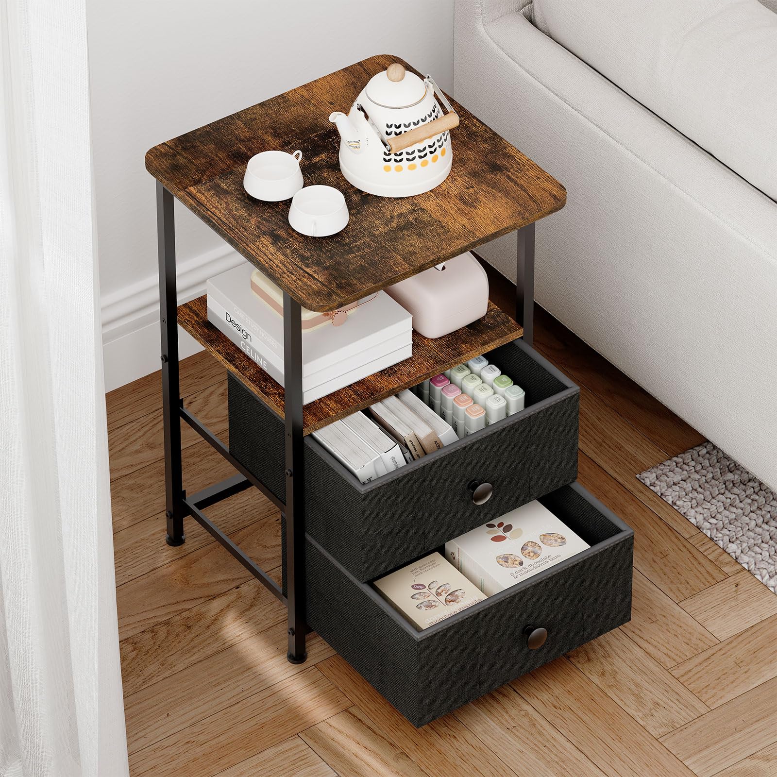 Meltrck Comodino 40x40x62 Industriale 2 Cassetti Marrone