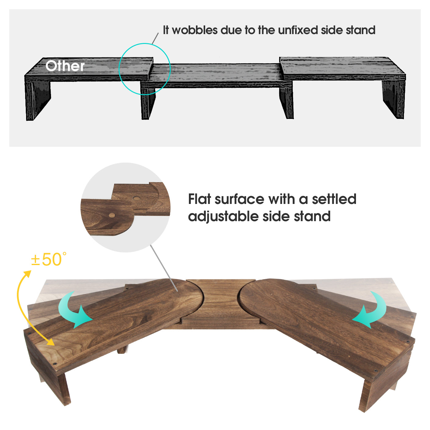 Jackcube Design Home Office Rustic Torched Wood Supporto Doppio Monitor Legno