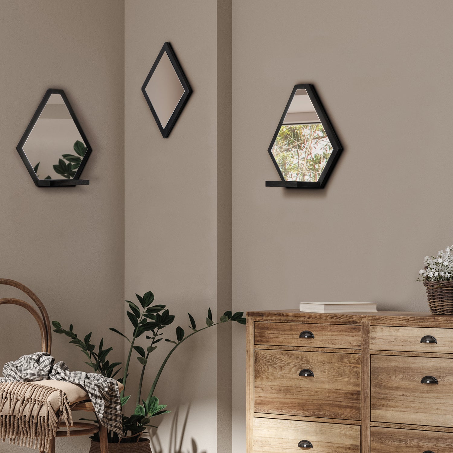 Jackcube Design Wall Décor Set 3 specchi da parete con mensola neri