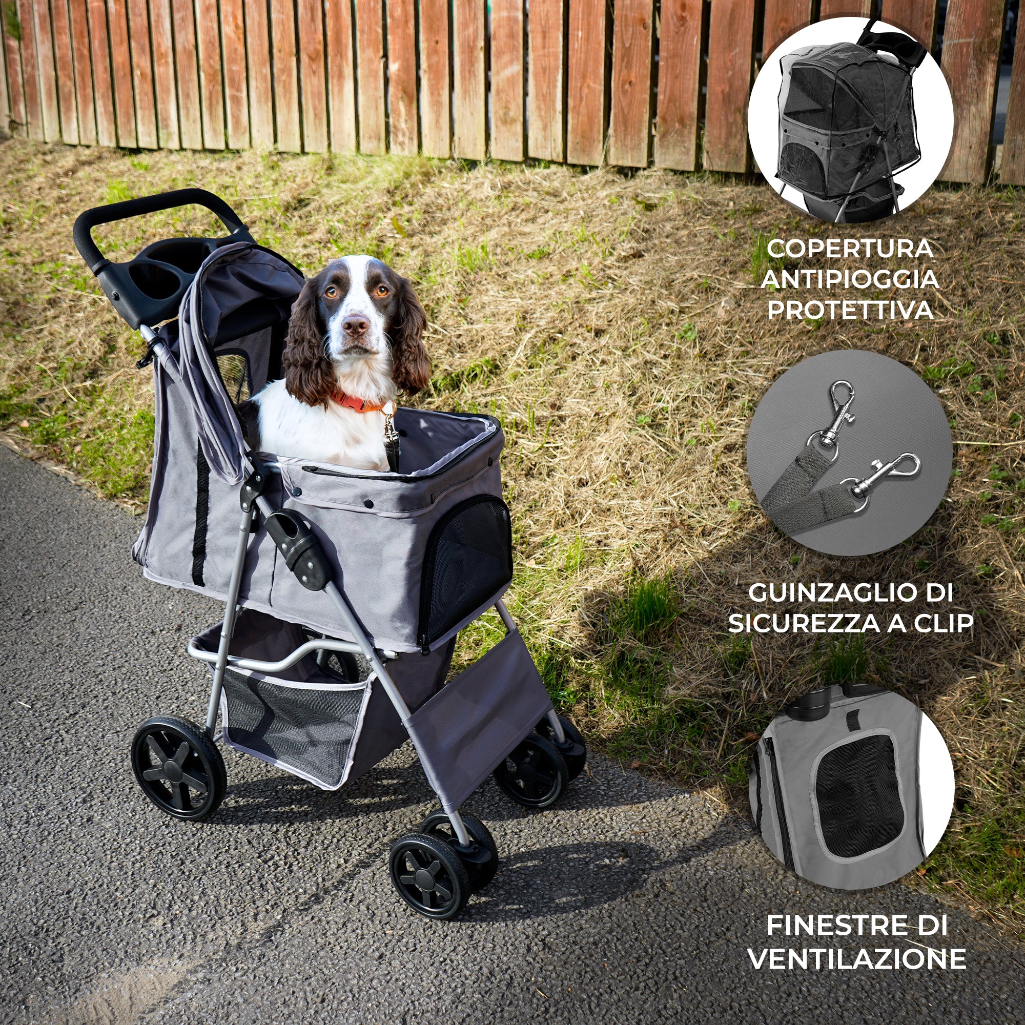 Q-Rax Passeggino Animali Parapioggia Grigio fino 15 kg