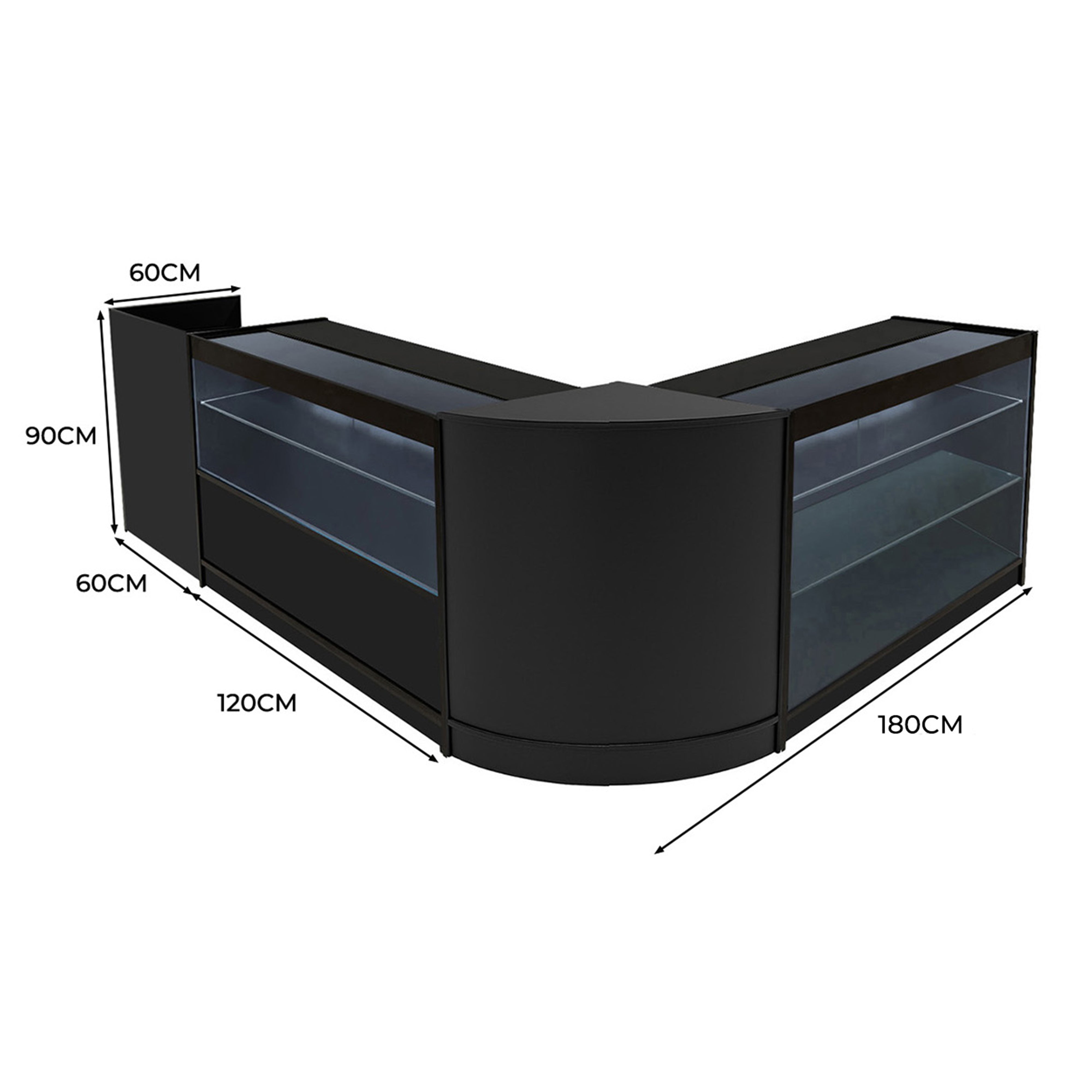 Q-Rax Vega Set 4 Banconi Negozio Neri LED con Vetro