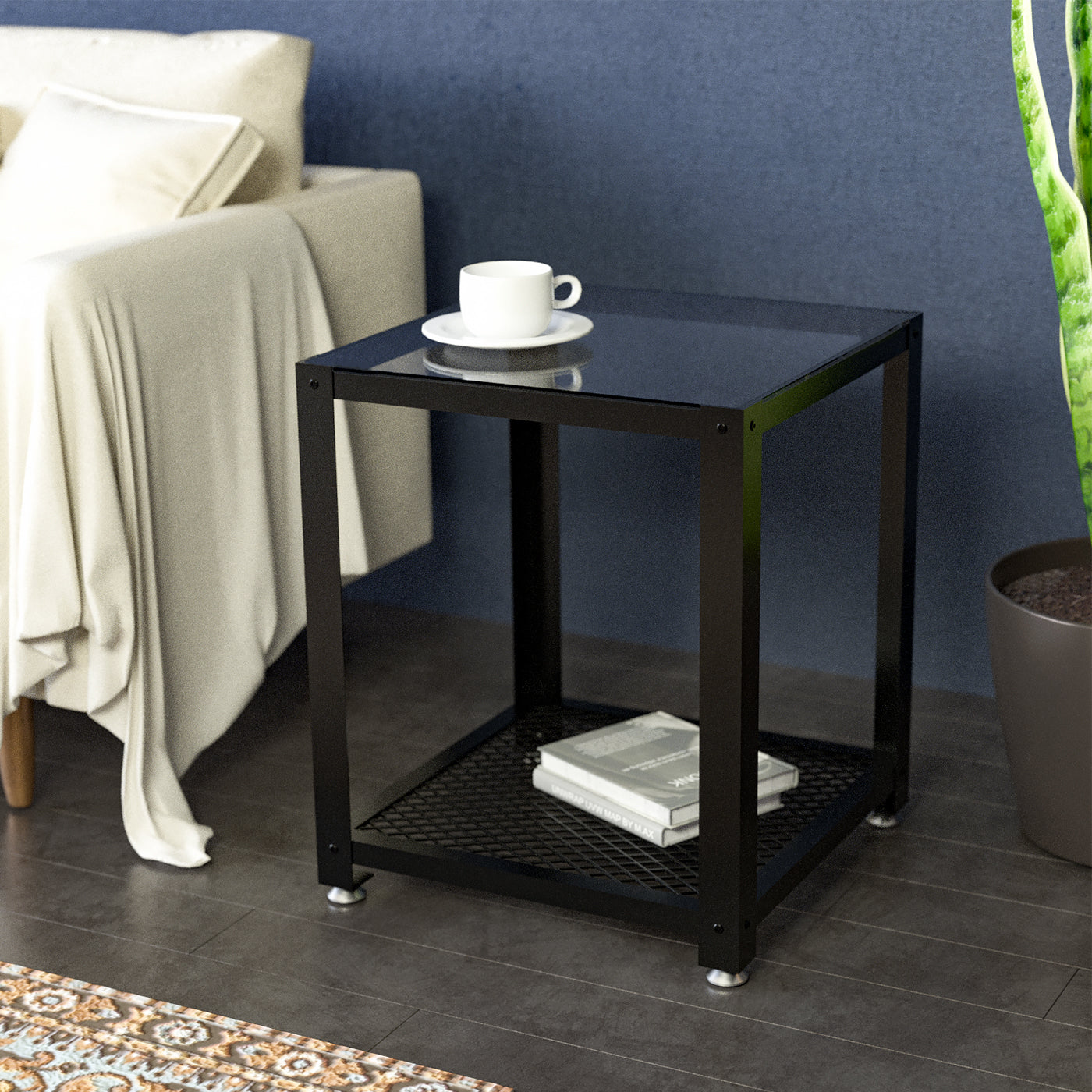 Jackcube Design Living Room Tavolino Vetro Nero 2 Ripiani 45 cm