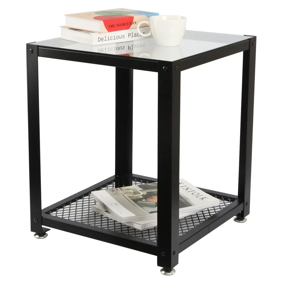 Jackcube Design Living Room Tavolino Vetro Nero 2 Ripiani 45 cm