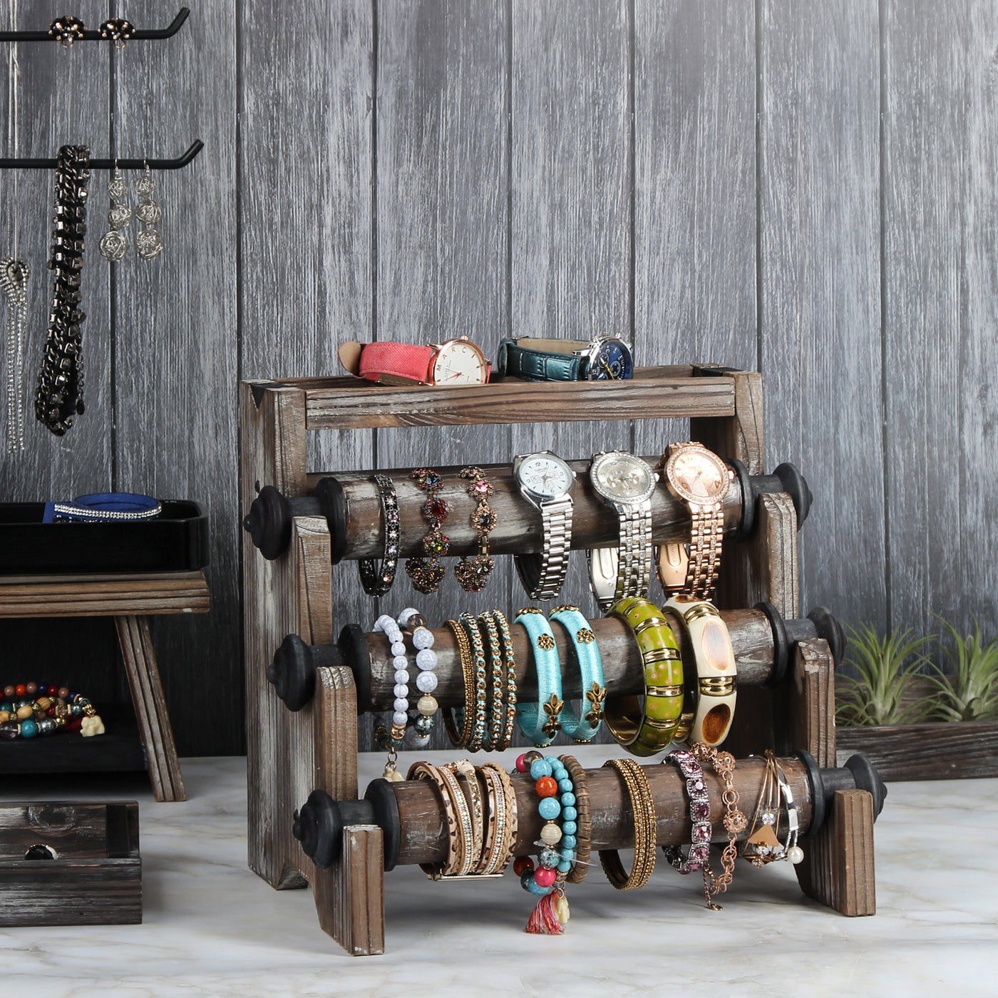 Jackcube Design Stand Bracciali Legno 4 Ripiani Rustico Bianco