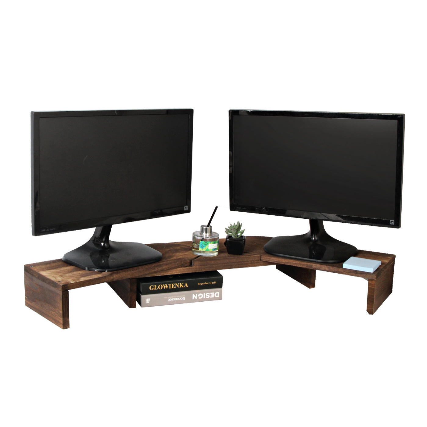 Jackcube Design Home Office Rustic Torched Wood Supporto Doppio Monitor Legno