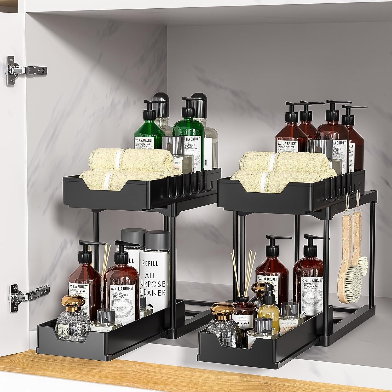 Meltrck Organizer Sottolavello 2 Pezzi Nero 2 Livelli con Ganci