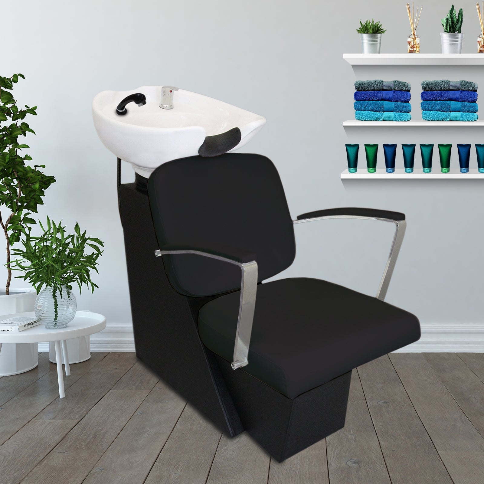 Q-Rax Poltrona Parrucchiere Shampoo Nero Lavello Ceramica