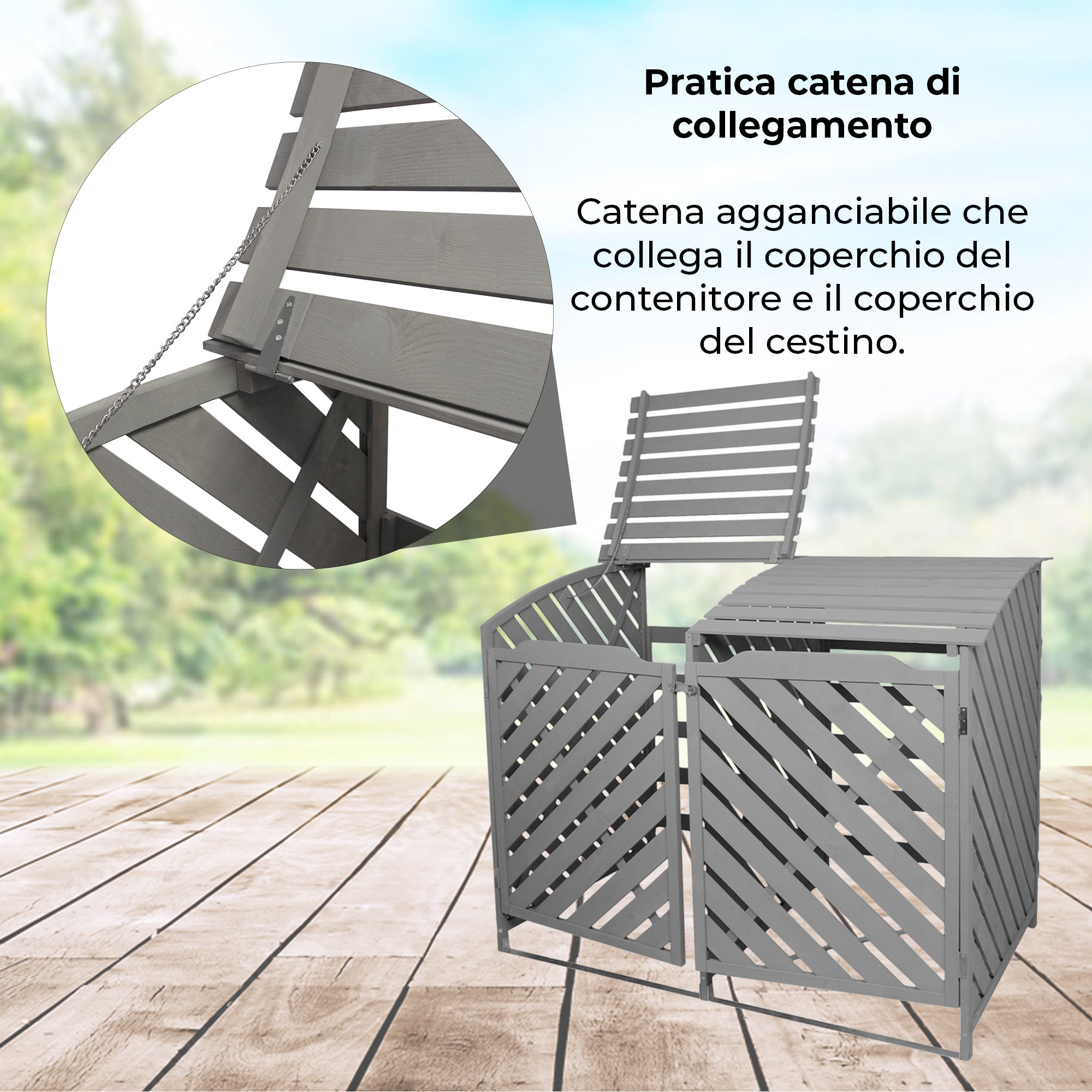 Q-Rax Doppio Copribidoni 240L Grigio Lavato Legno
