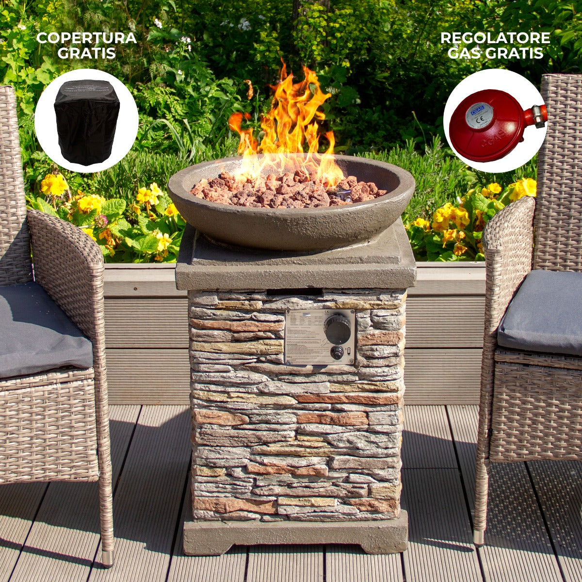 Q-Rax Braciere Gas Pietra 46 cm 12 kW con Rocce