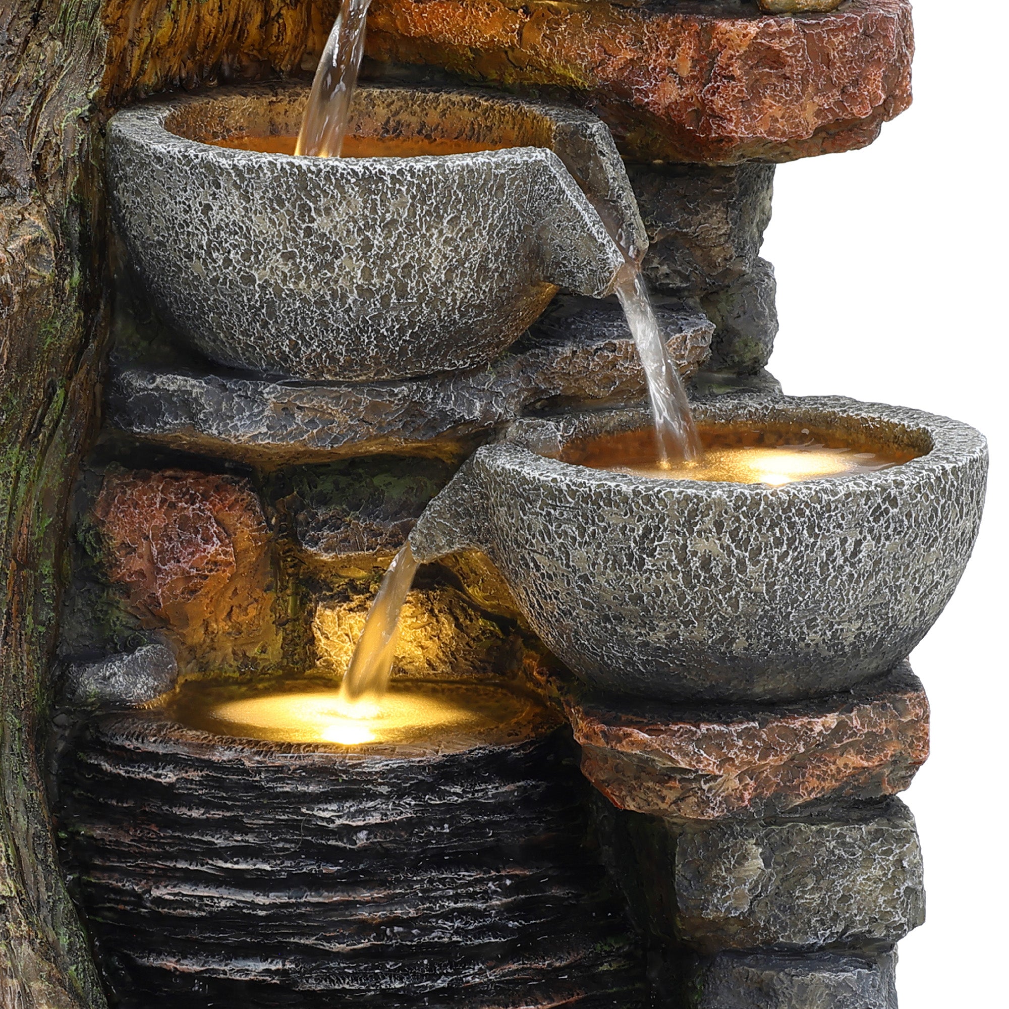 Q-Rax Rustic Brook Fontana Giardino Elettrica Cascata LED Pietra