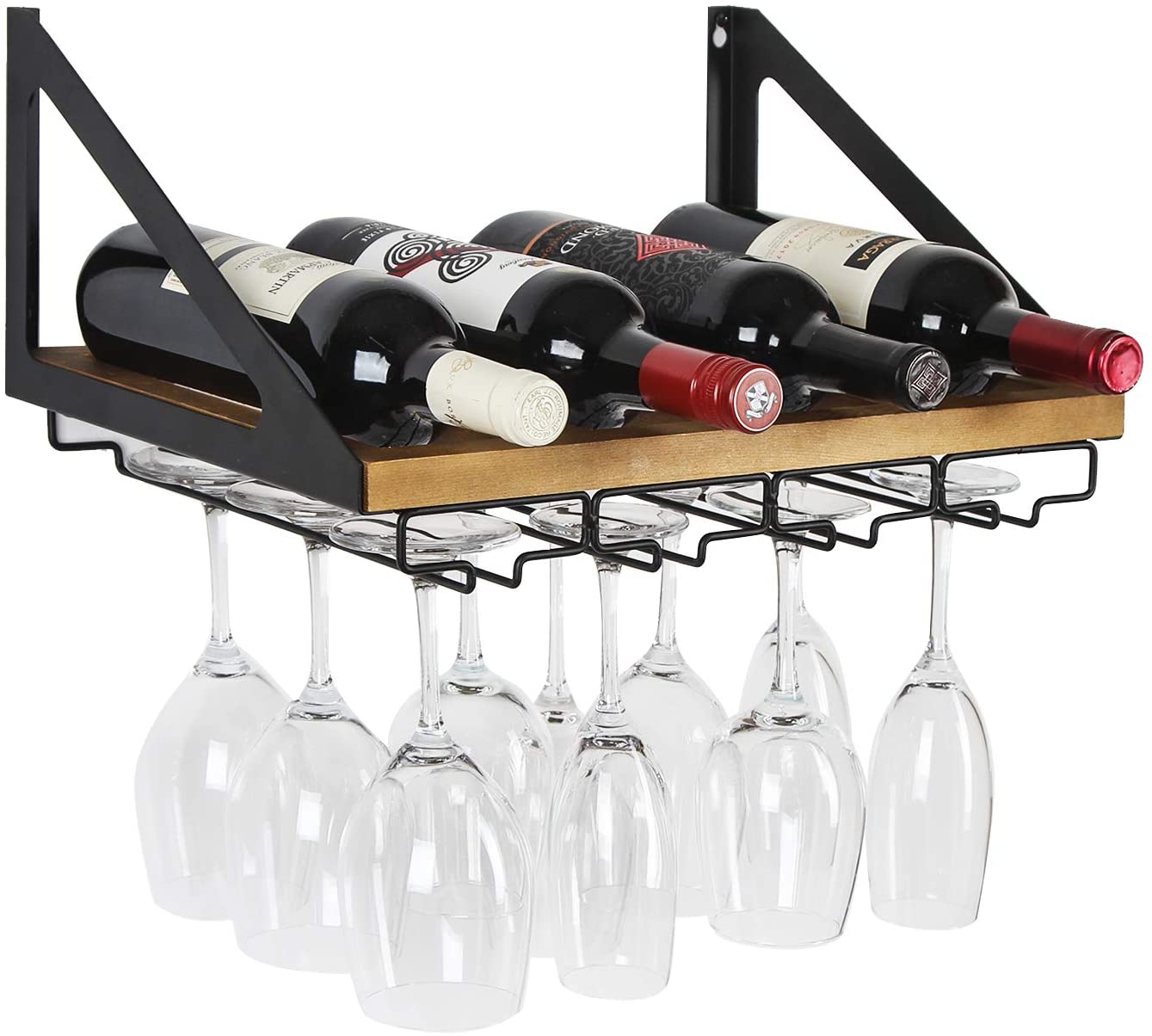 Jackcube Design portavino da parete legno 4 bottiglie 12 calici