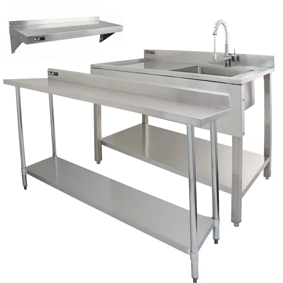 Q-Rax 180cm lavello commerciale sgocciolatoio sinistra + 2 mensole