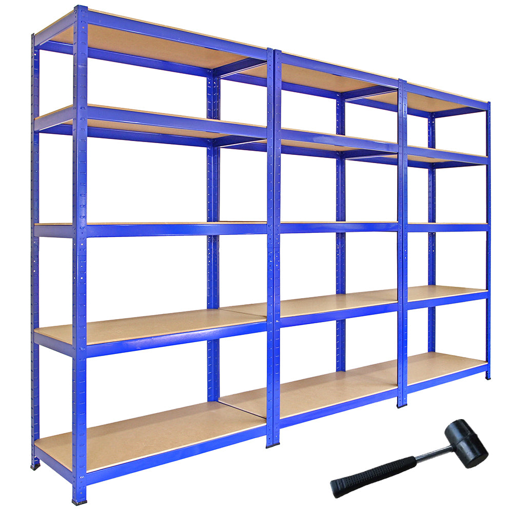 Q-Rax Set 3 Scaffali Metallici Blu 5 Ripiani