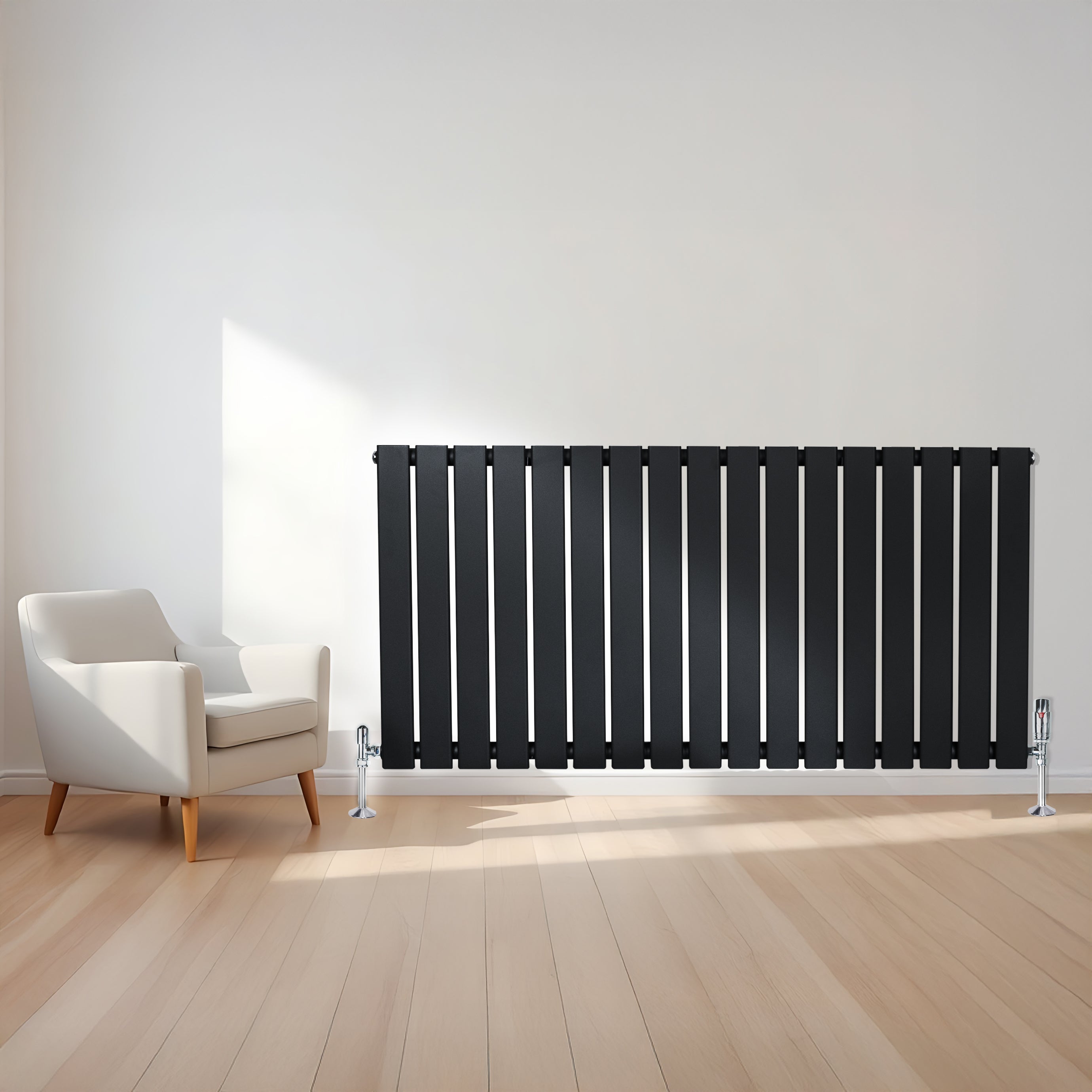 Q-Rax Radiatore Piatto Monocolonna 600x1190 mm Nero Valvole