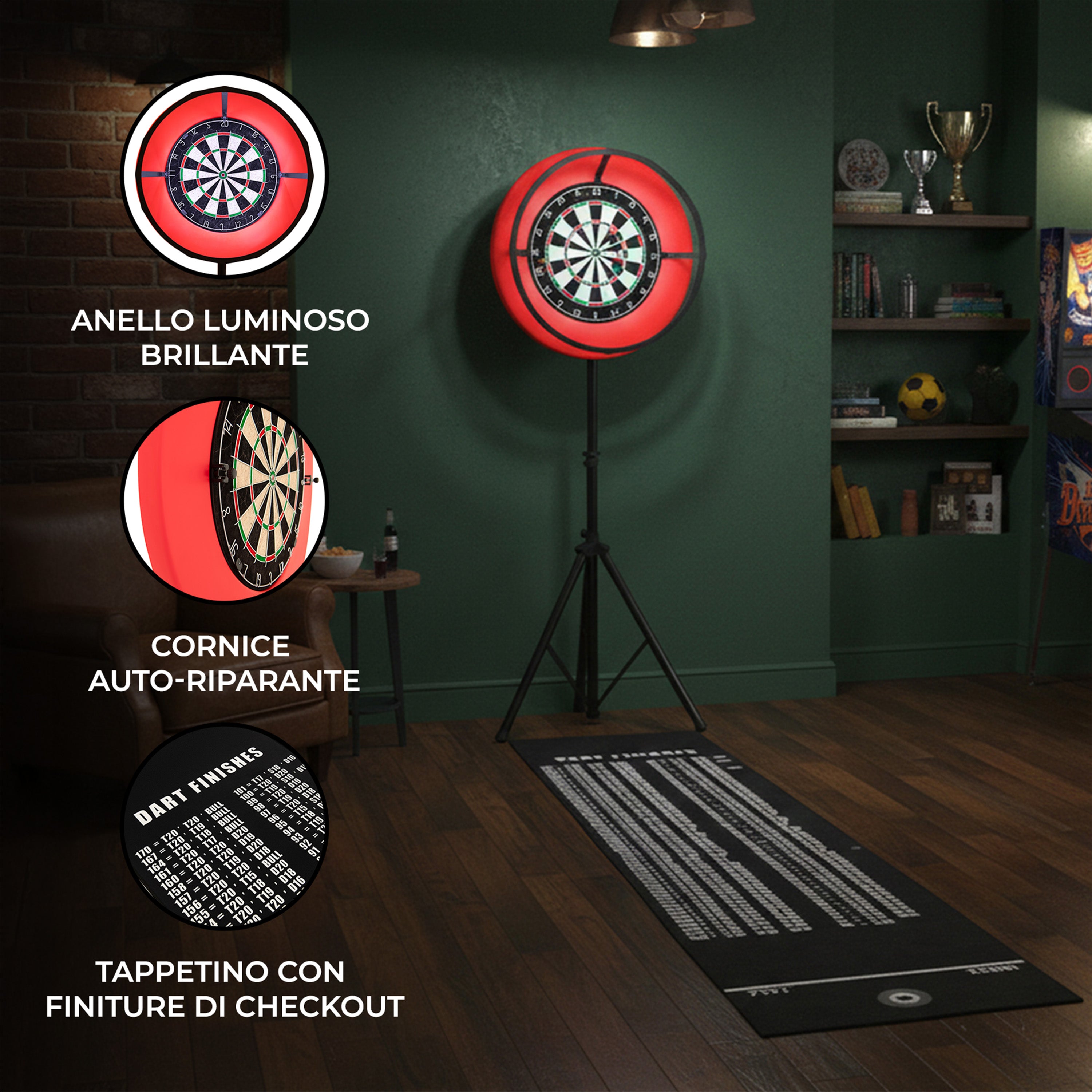 Q-Rax Set Bersaglio Freccette LED con Treppiede Regolabile