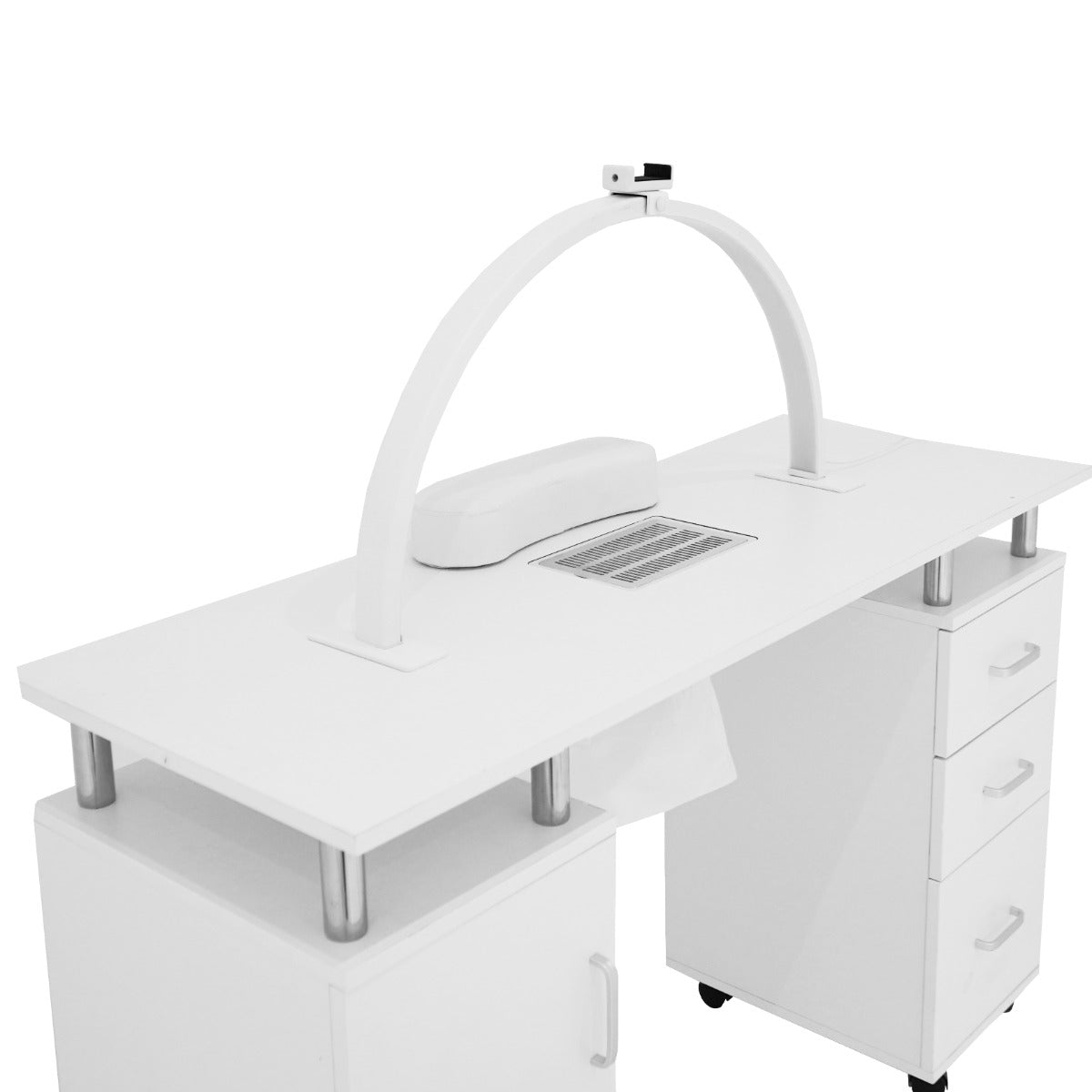 Q-Rax Tavolo Manicure 120cm Bianco con Lampada LED