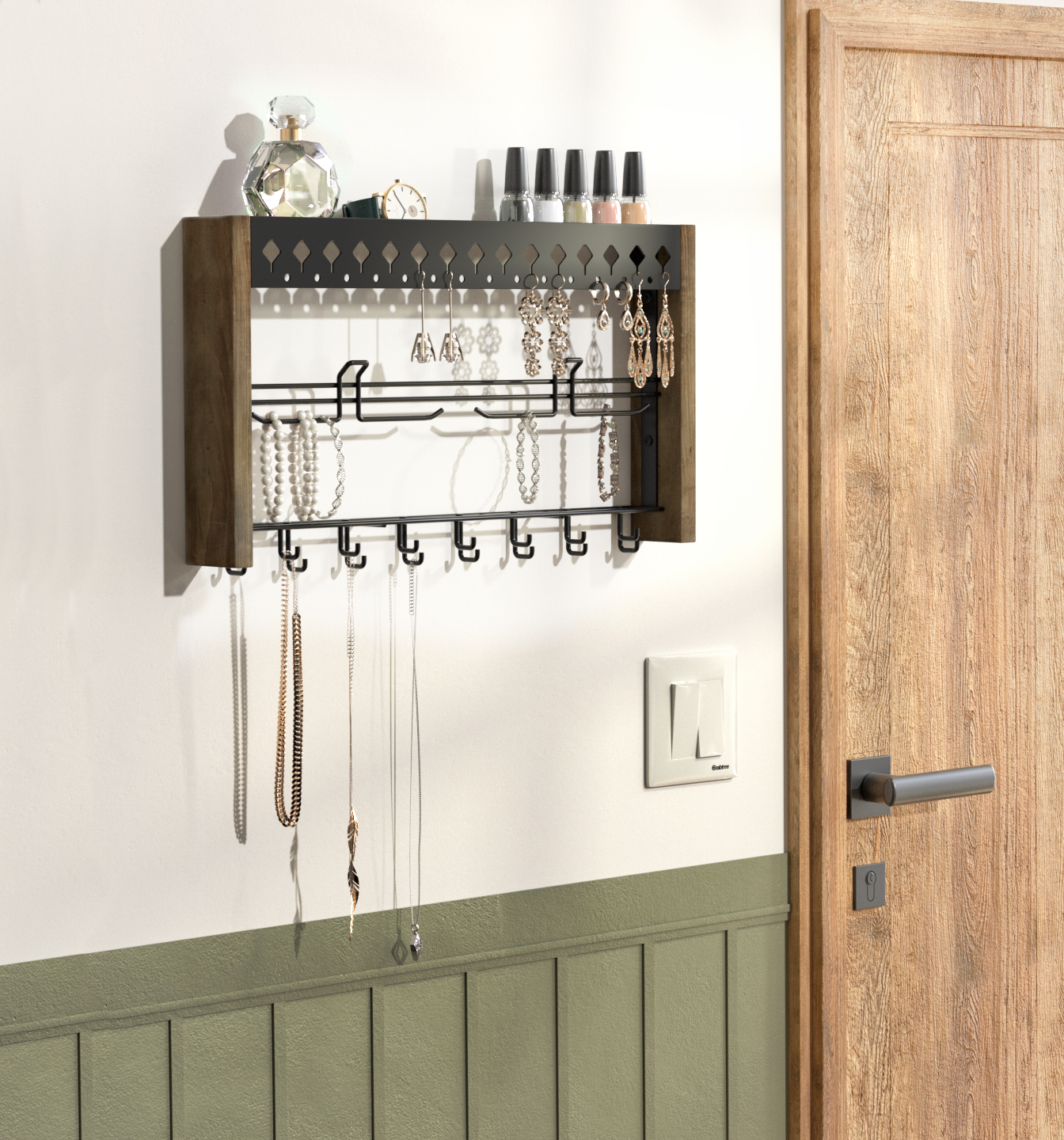 Jackcube Design Organizer Gioielli Legno Scuro 3 Livelli Ganci
