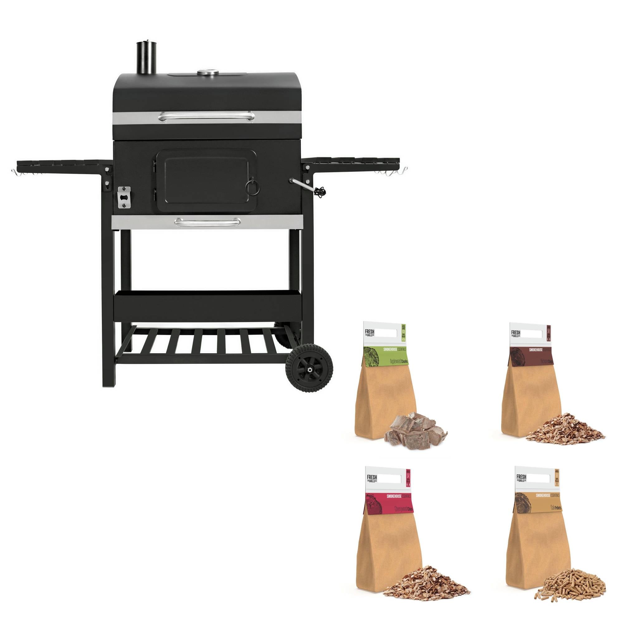 Q-Rax Barbecue Affumicatore XL Carbone Ghisa con Legna