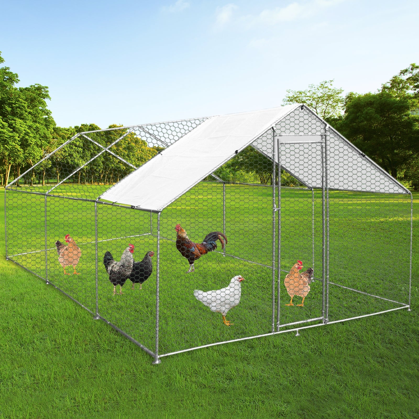 Q-Rax Recinzione Pollaio Esterno 4x6m Acciaio con Tetto