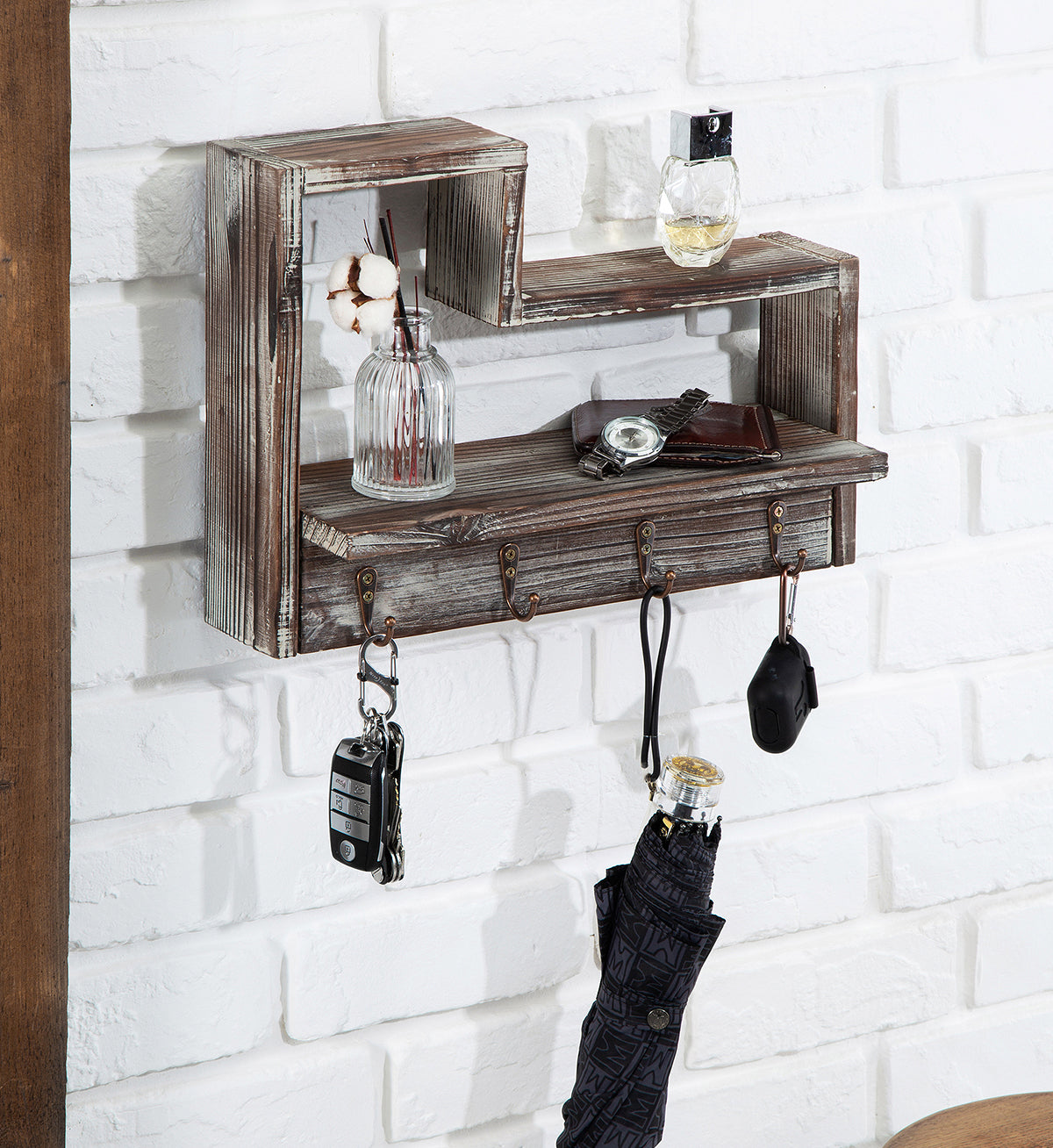 Jackcube Design Entryway mensola appendichiavi 4 ganci legno