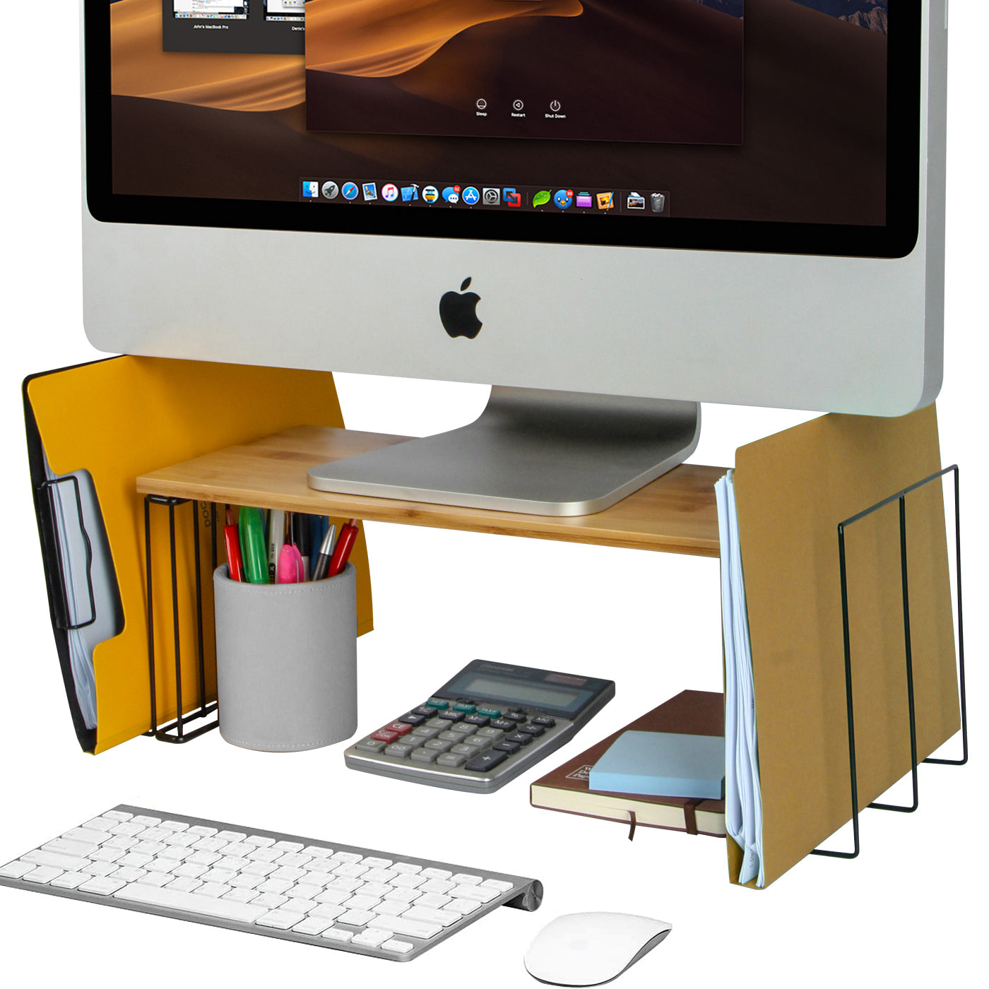 Jackcube Design Supporto Monitor Bambù con 2 Tasche Laterali