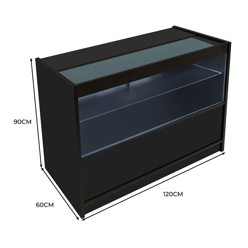 Q-Rax Banconi da Negozio Bancone LED C1200 Nero 3 Ripiani