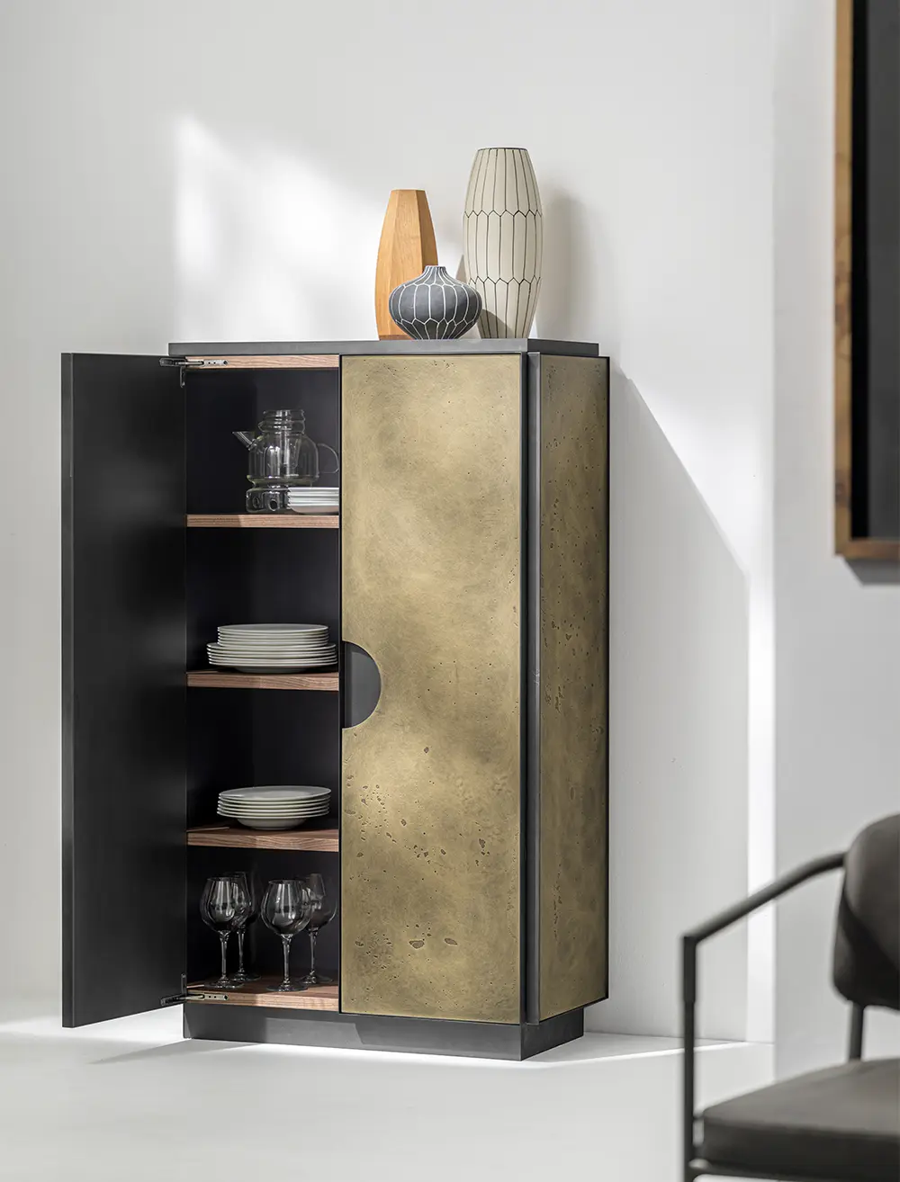 Siderio Sagoma mobile contenitore acciaio legno giorno