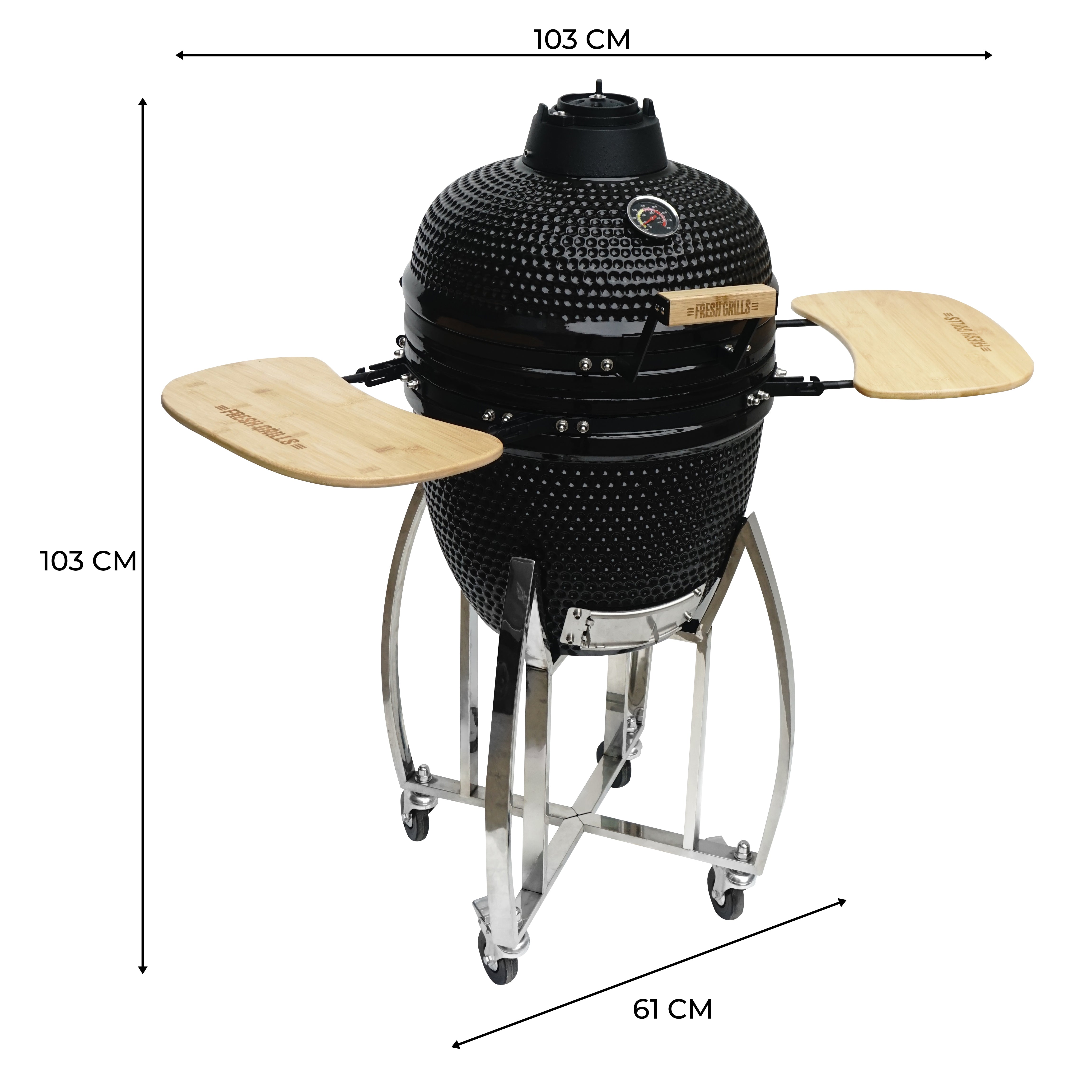 Q-Rax Kamado BBQ Grill 18" 46cm Barbecue Ceramica Nero