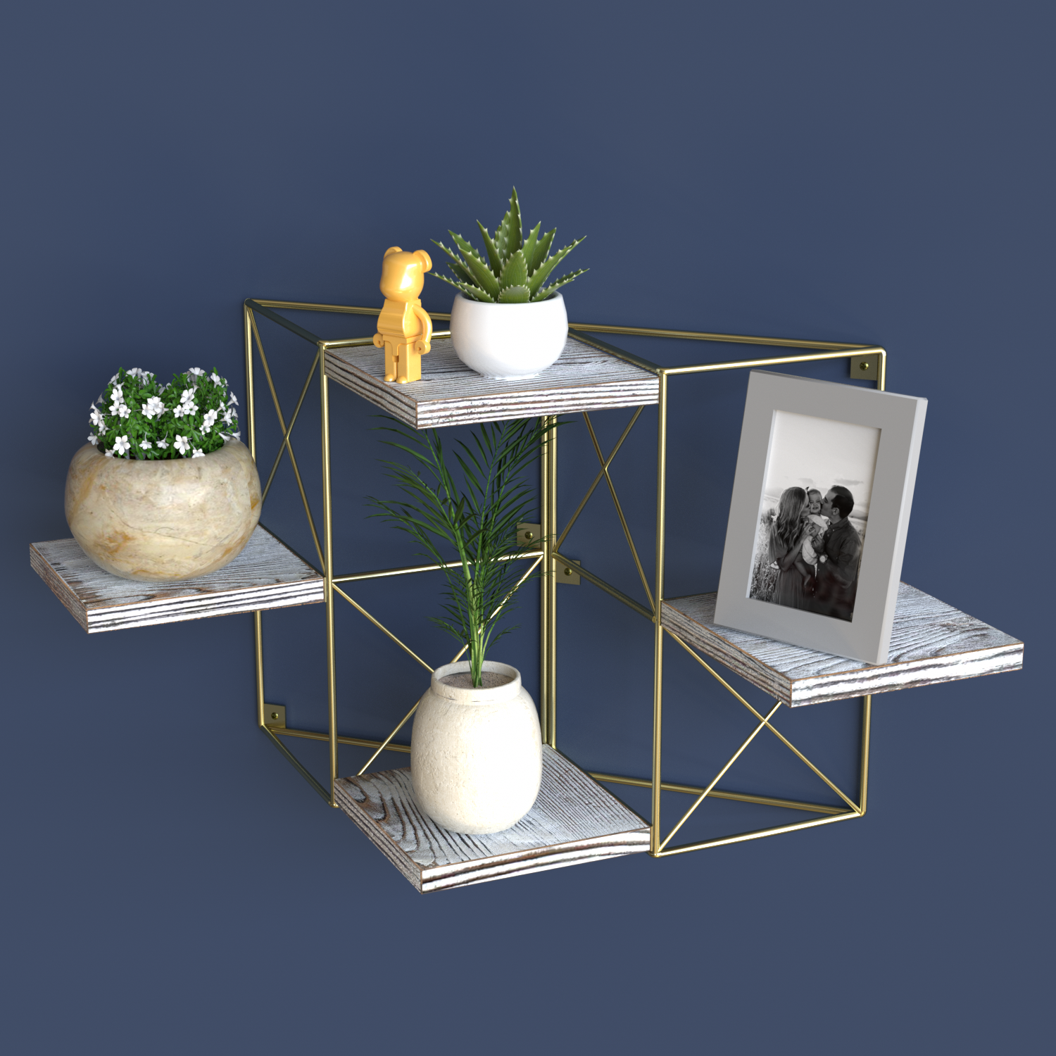 Jackcube Design Plant mensole piante parete set 2 oro legno
