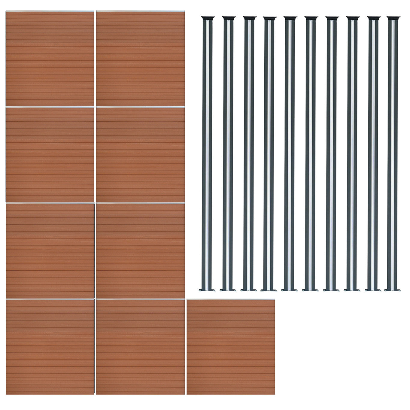Q-Rax Set Recinzione WPC Marrone 9 Pannelli 10 Pali LED
