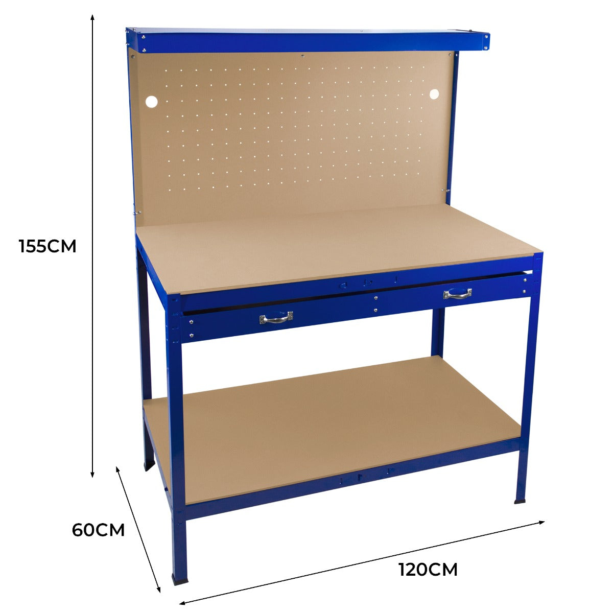 Q-Rax Banchi da Lavoro 120cm banco blu con luce cassetto bacheca