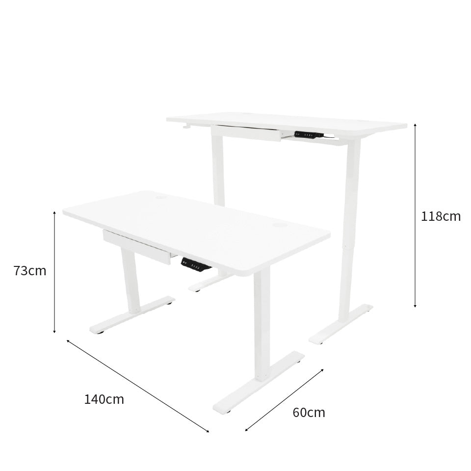 Q-Rax Scrivania Elettrica Regolabile 140x60 Cassetto Bianco