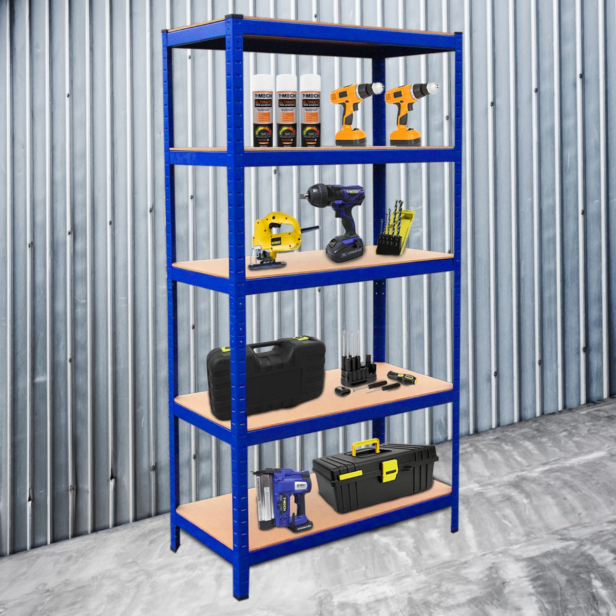 Q-Rax T-Rax Scaffale Garage Incastro Blu 90x45cm 9 Pezzi 280kg