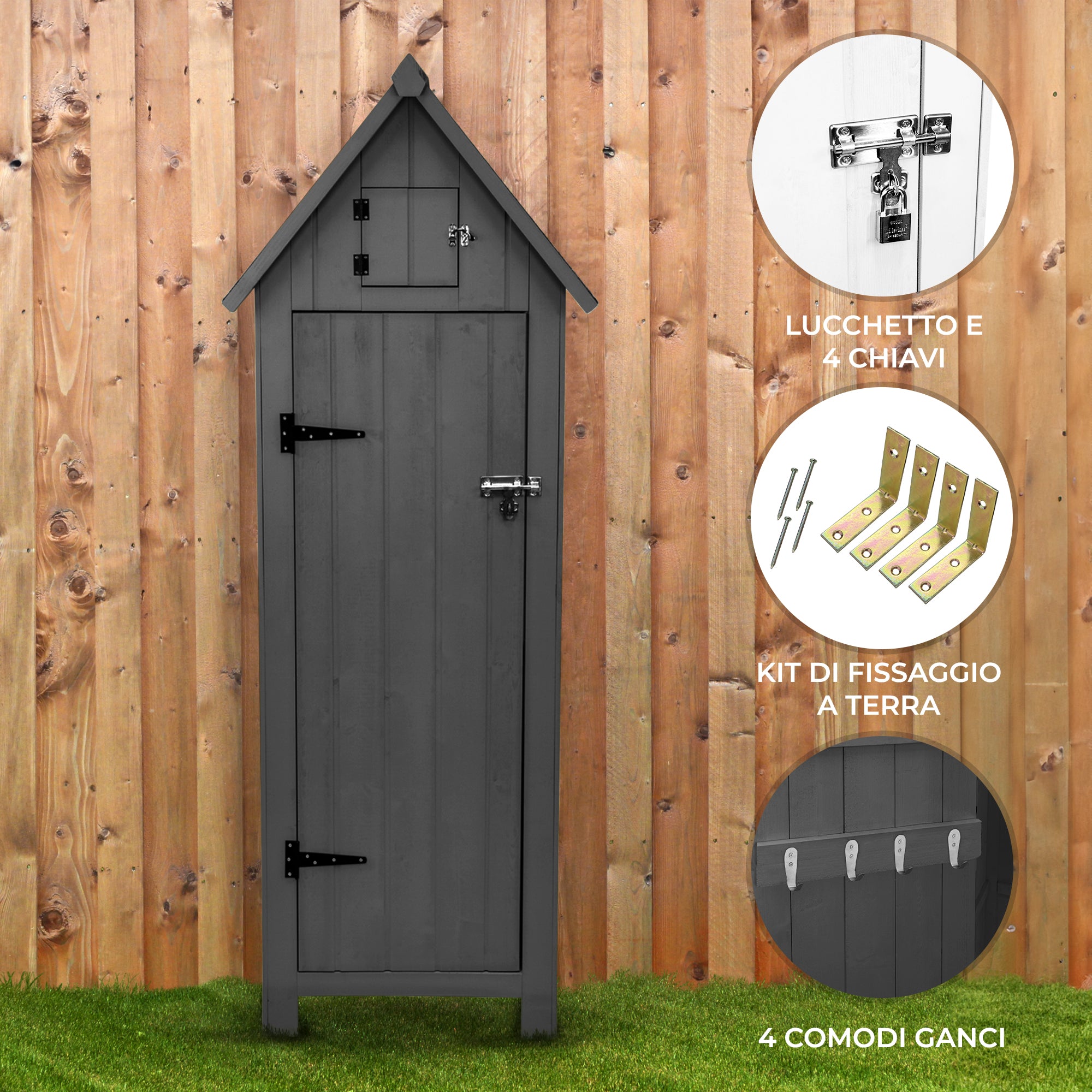 Q-Rax Casette Legno Capanno Giardino Grigio Salvaspazio