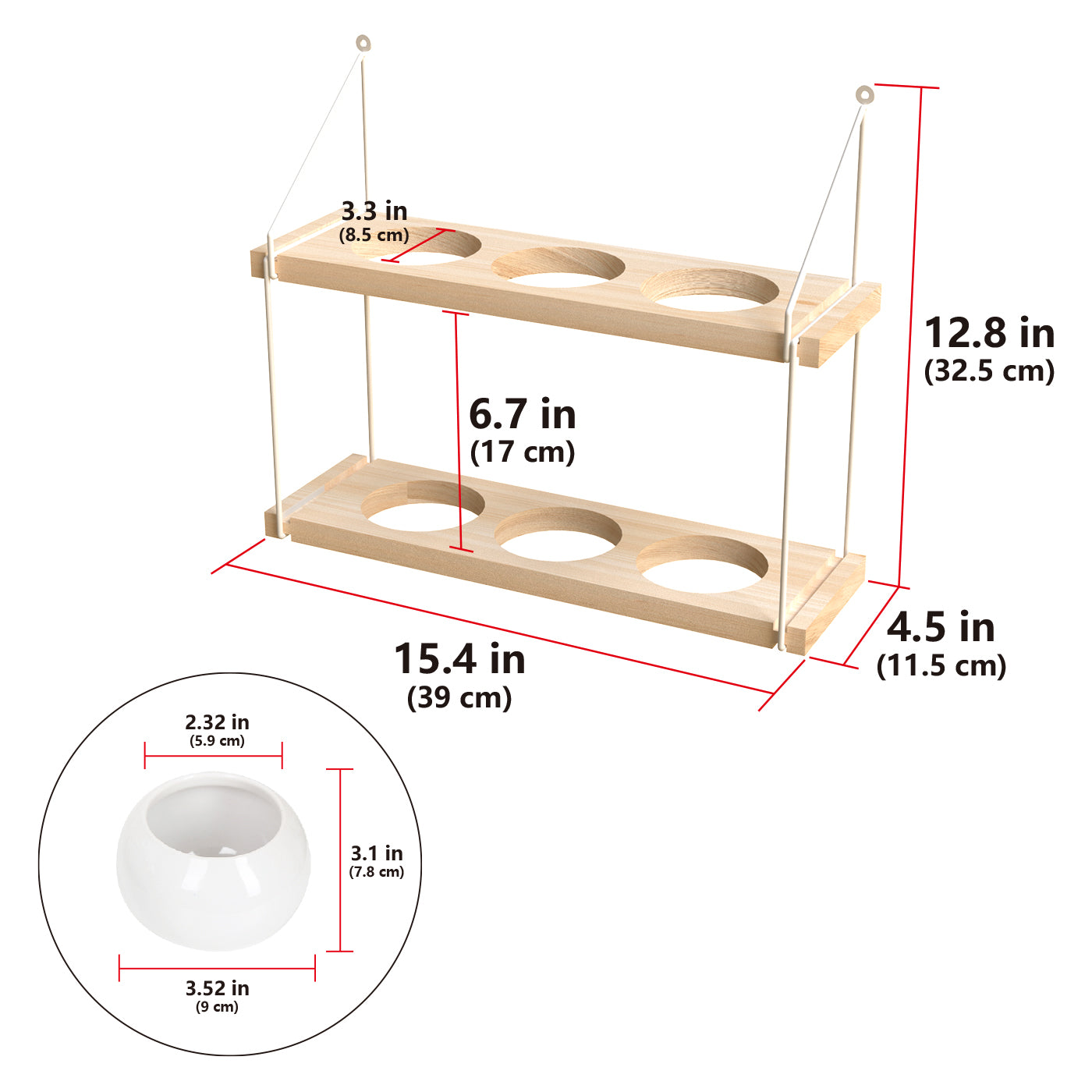 Jackcube Design Plant Fioriera Parete Legno 2 Ripiani con 6 Vasi